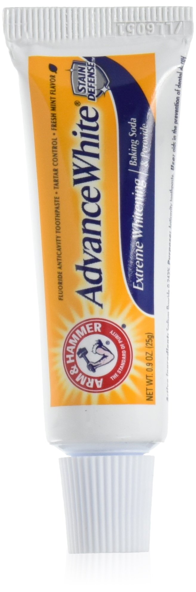 Arm & Hammer Advance White Toothpaste, empaque compacto para viaje y uso diario.