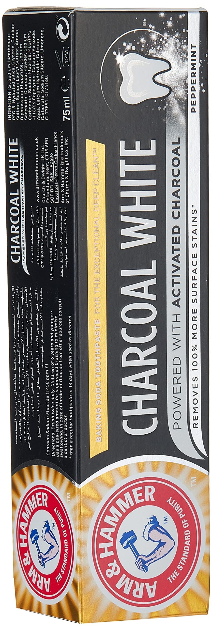 Arm & Hammer Charcoal White, carbón activado, detalle de limpieza profunda.