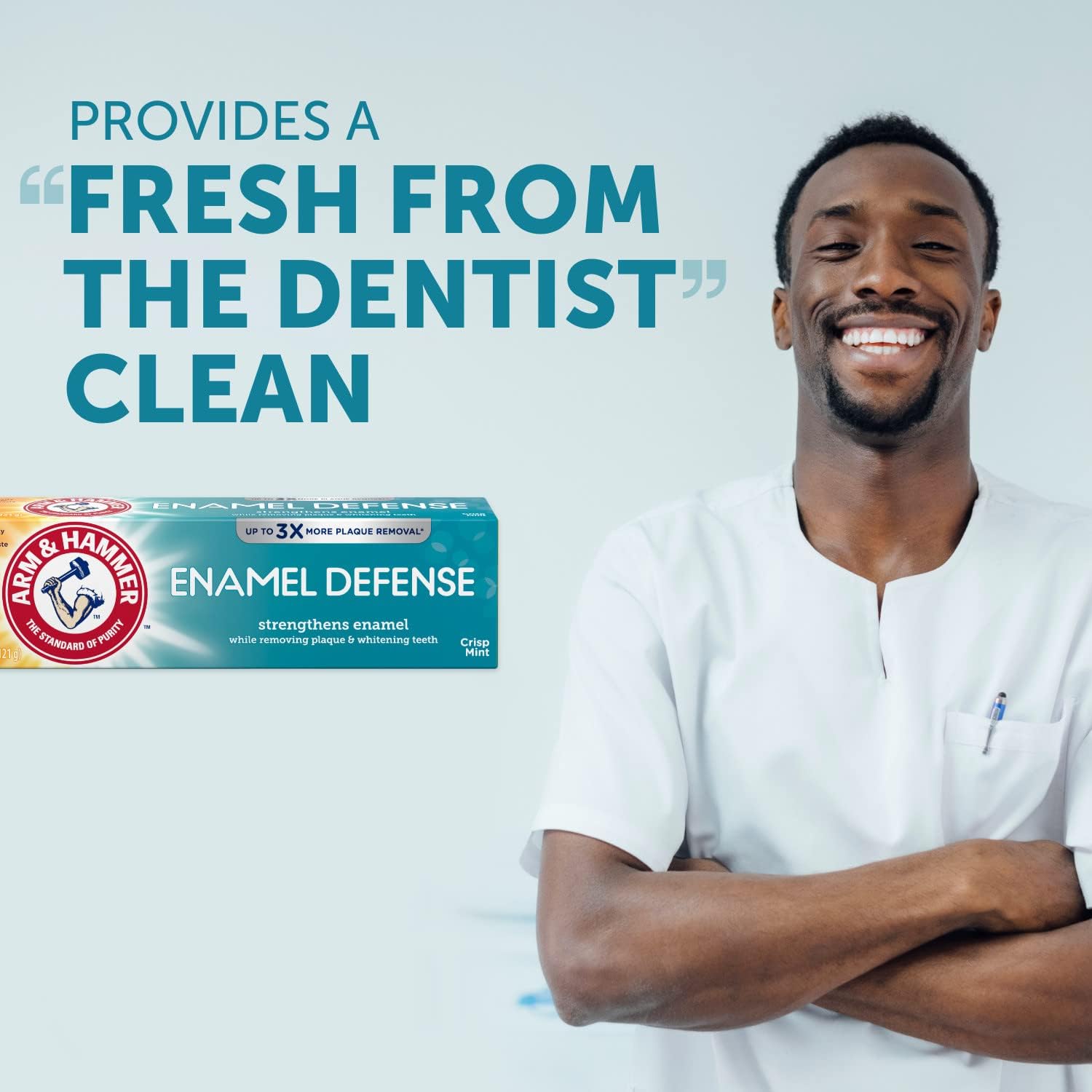 Arm & Hammer Enamel Defense, caja exterior, experiencia de rutina dental confiable