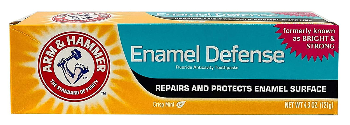 Arm & Hammer Enamel Defense, frente del paquete 3, esmalte más fuerte y aliento fresco