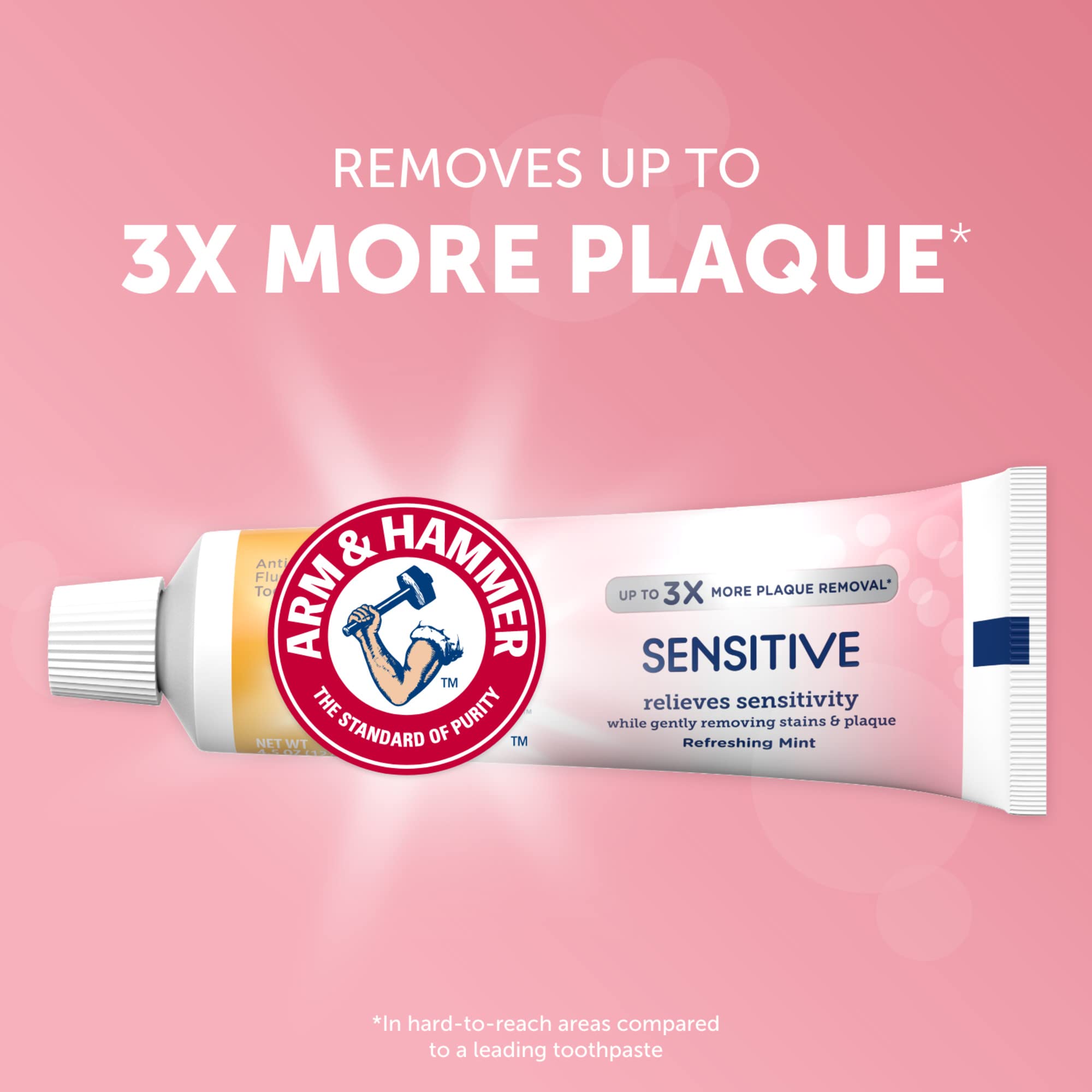 Detalle de tubo Arm & Hammer sensible, crema suave para limpieza diaria.