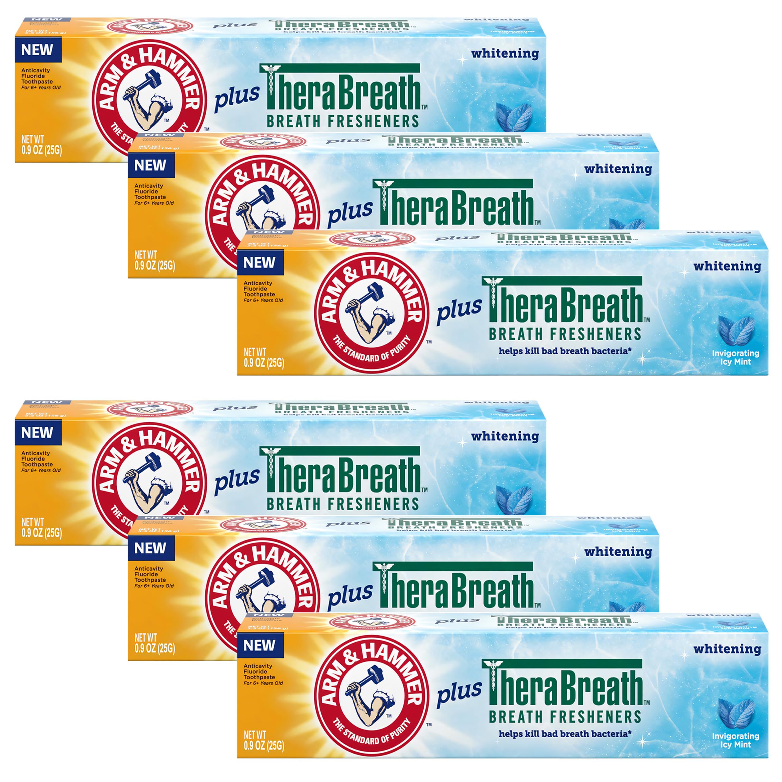 Tubo de Arm & Hammer Thera ICY Mint dentro de un paquete de 6 para uso diario.