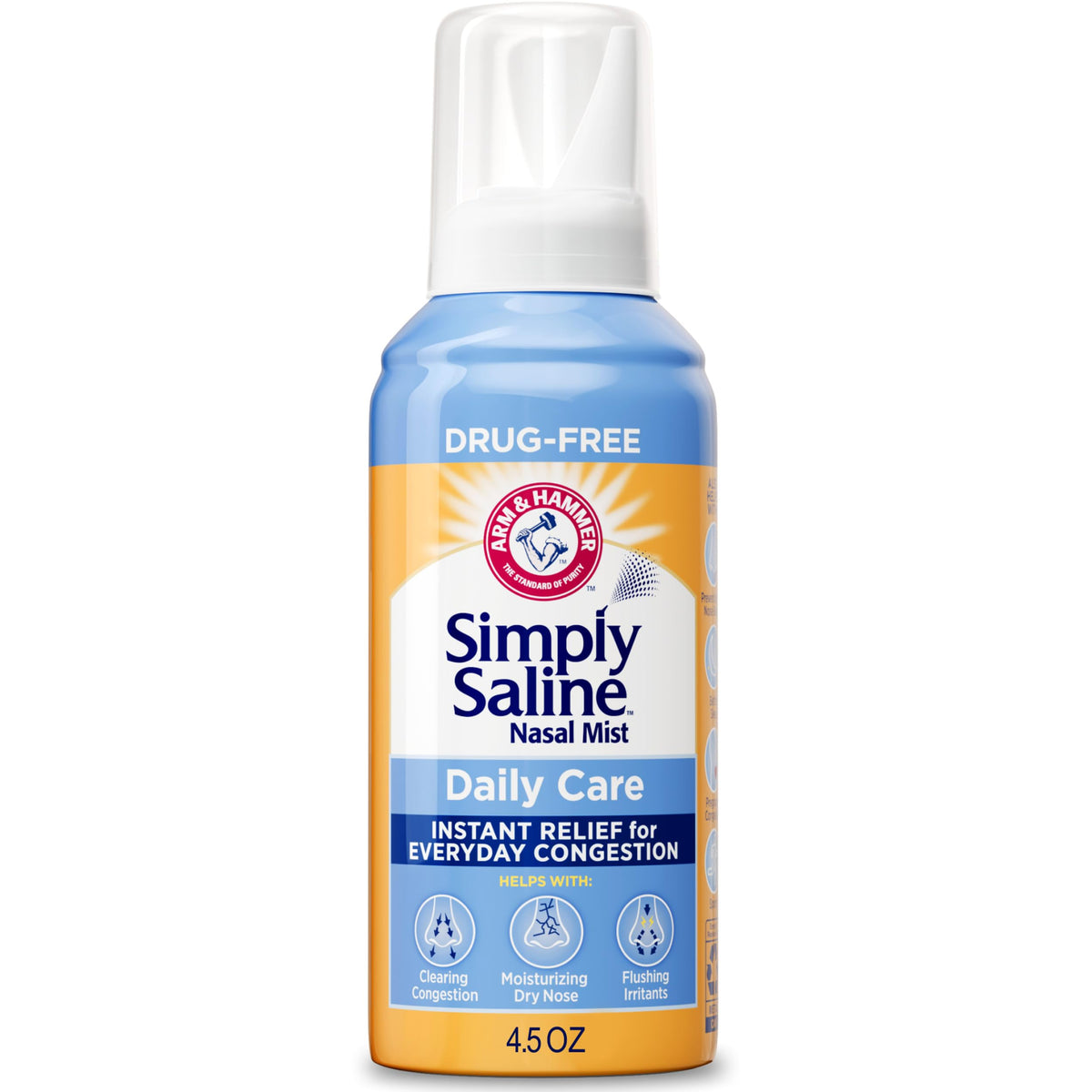 Botella ARM & HAMMER Salina Simple para alivio diario de congestión nasal.