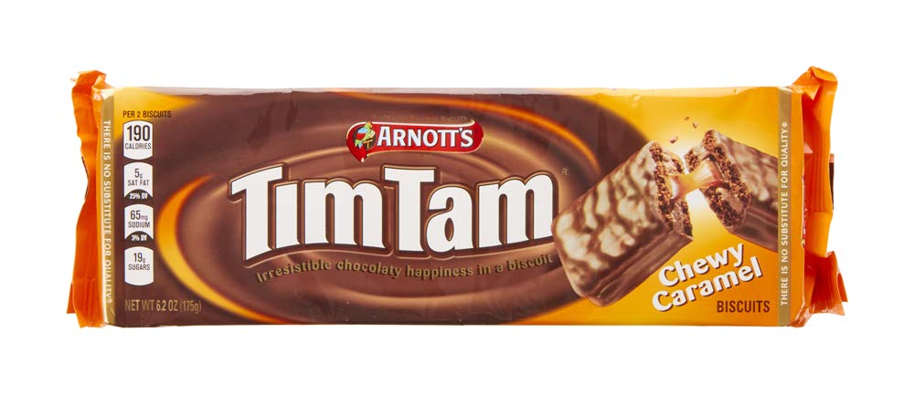 Arnott's Tim Tam Chewy Caramel: galleta con centro de caramelo y chocolate, ideal para merienda