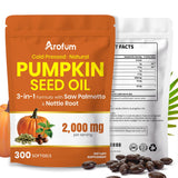 Arofum cápsulas aceite semilla calabaza, visualización de aceite dorado para apoyo diario