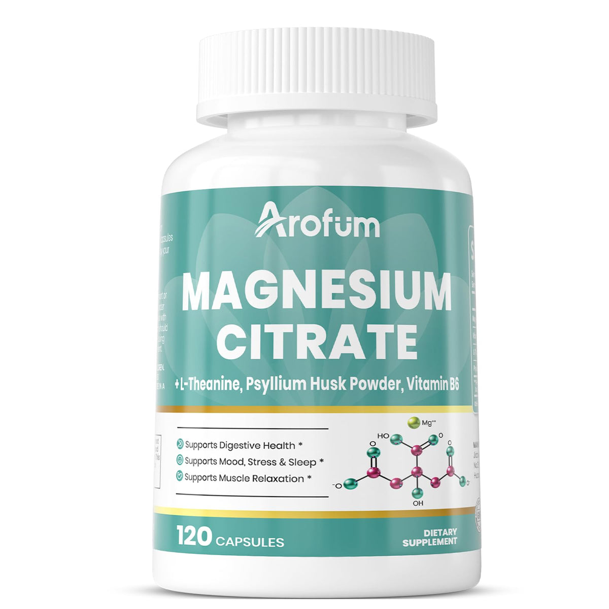 Arofum Magnesio Citrato: cápsulas en botella para un apoyo digestivo suave.