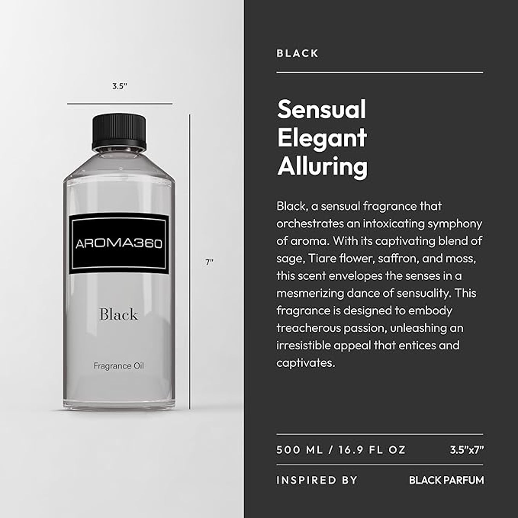 Aroma360 difusor de aceite negro, difusión prolongada para un ambiente sofisticado