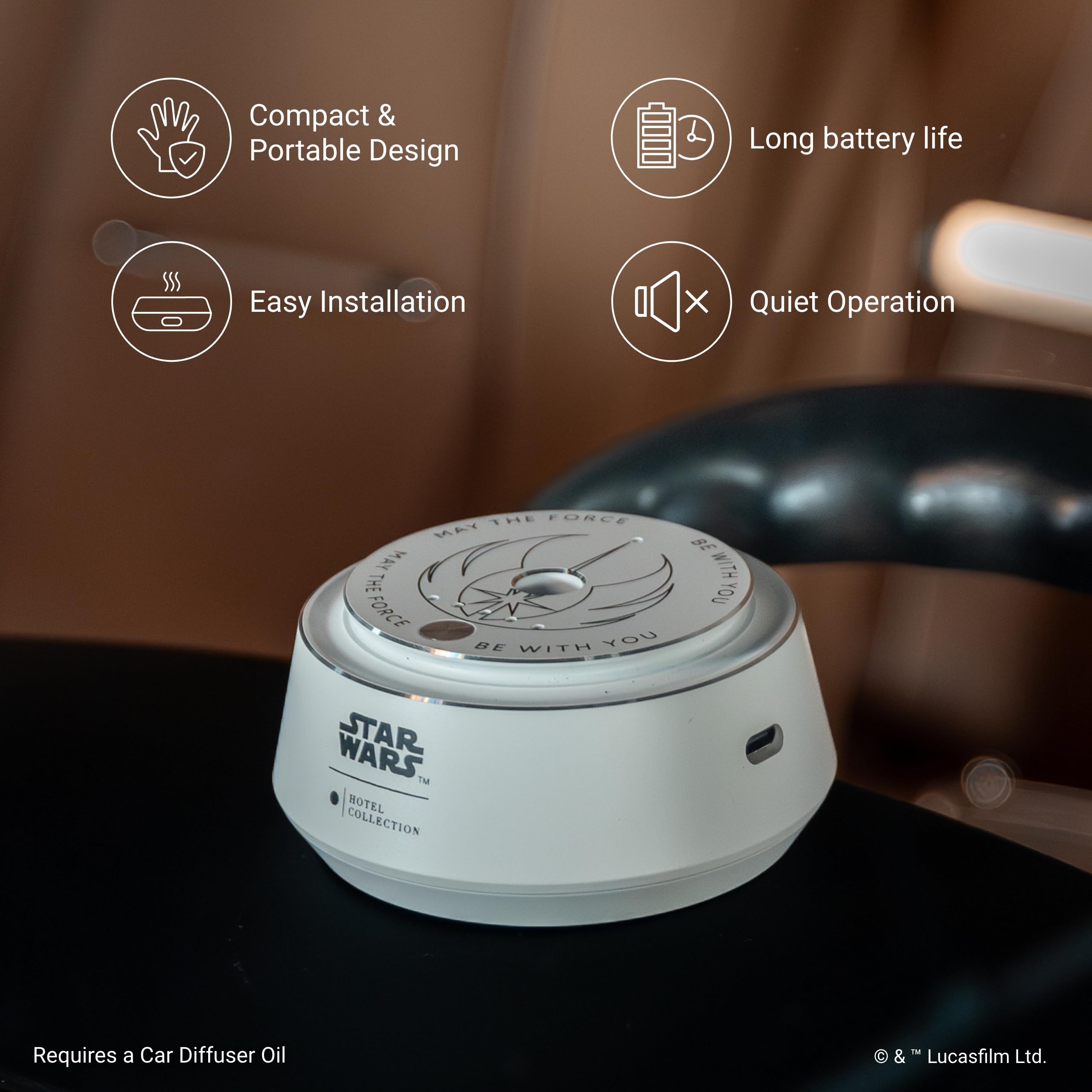 Aroma360 difusor coche portatil blanco, diseño elegante para trayectos diarios