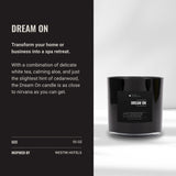 Etiqueta Dream On Deluxe detalla notas aromáticas para un aroma sofisticado