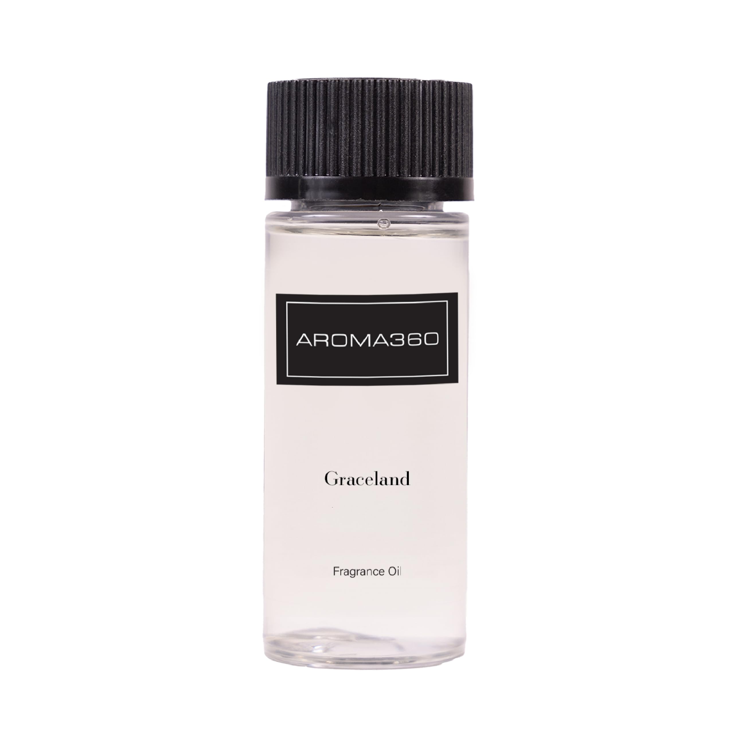 Aroma360 Graceland – etiqueta elegante en la botella para un ambiente refinado.