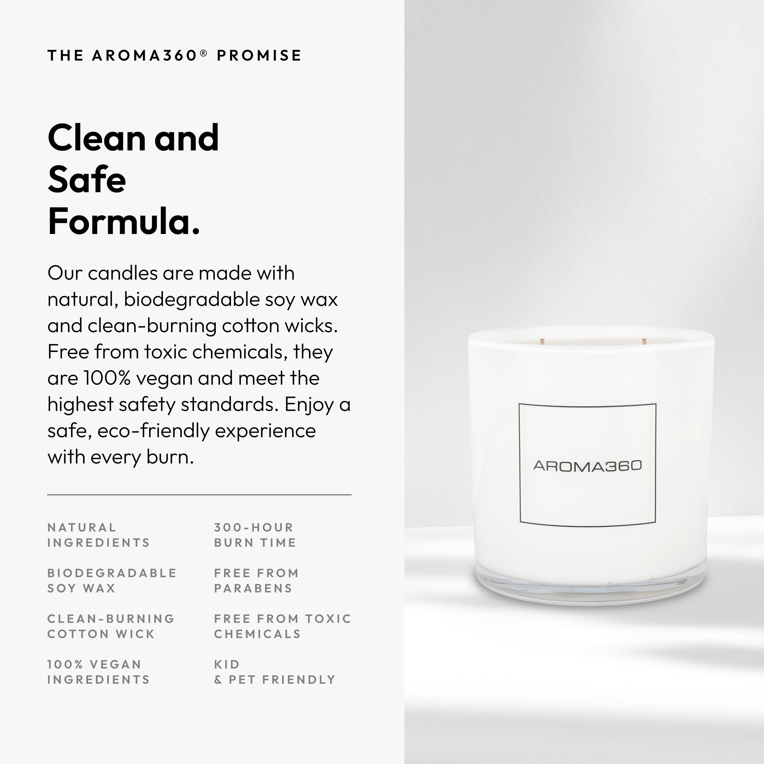 Aroma360 vela vegana y libre de crueldad para uso diario en casa u oficina.