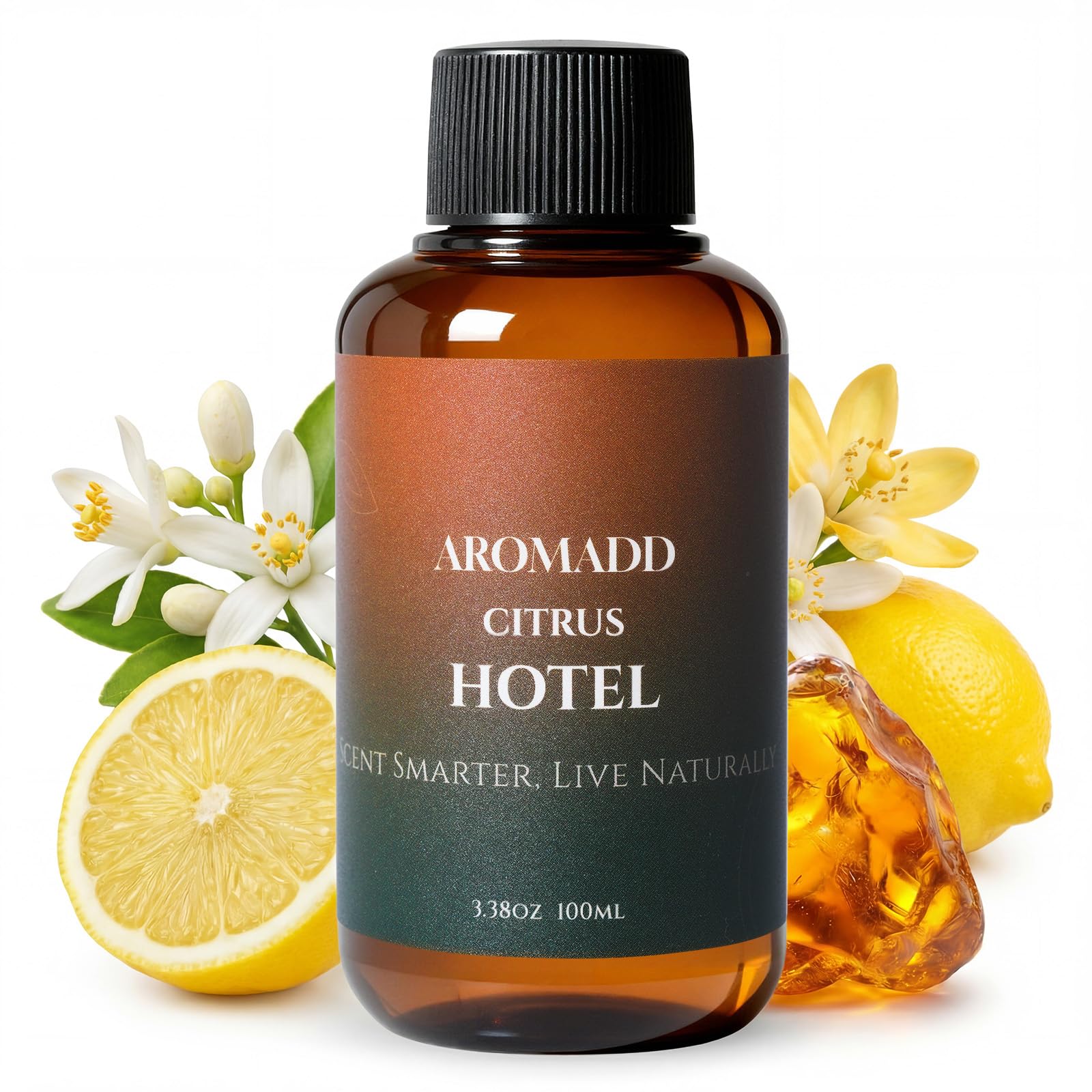 Aromadd Citrus Hotel: limón visible en la botella para un ambiente fresco con difusor