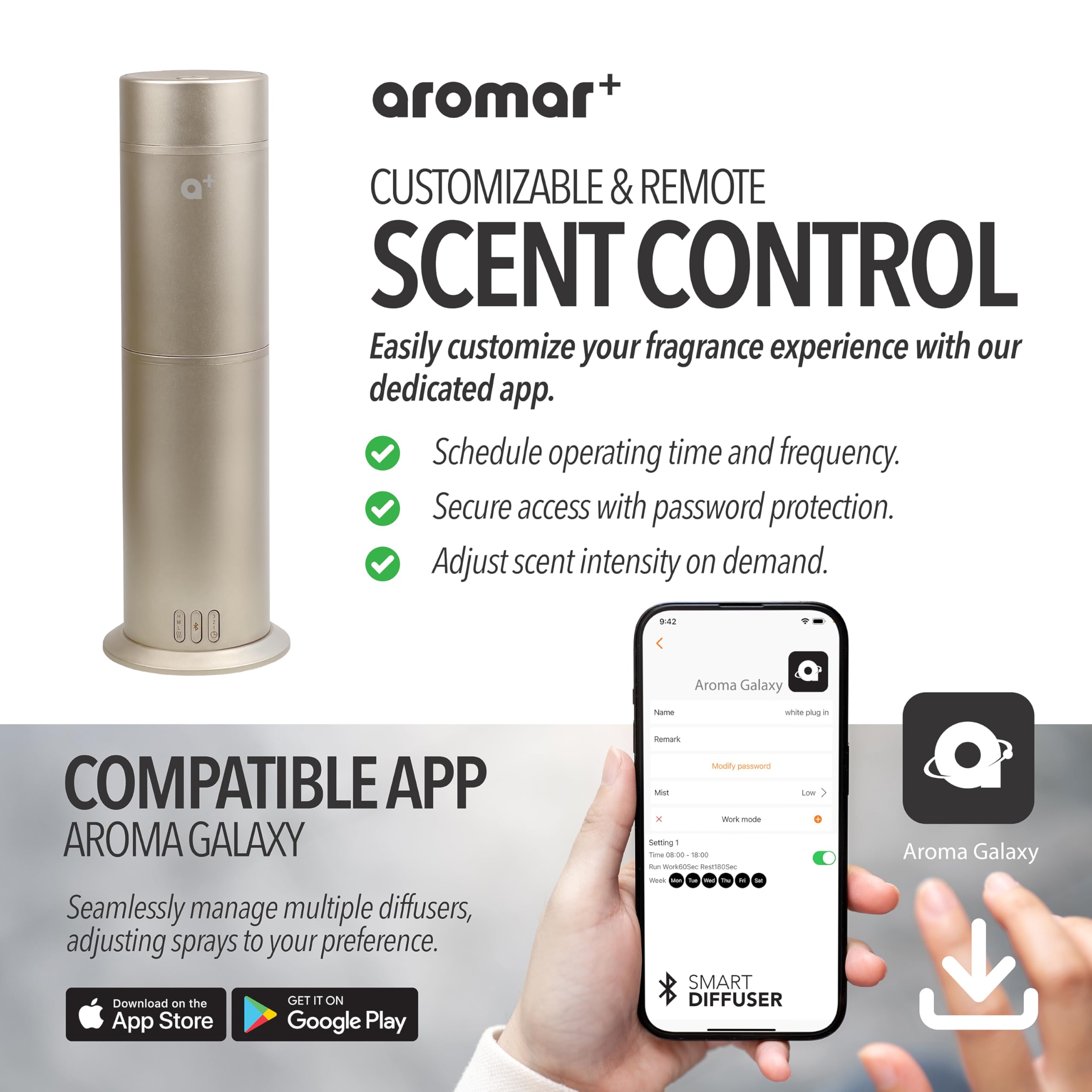Aromar difusor controlado por app para oficinas.