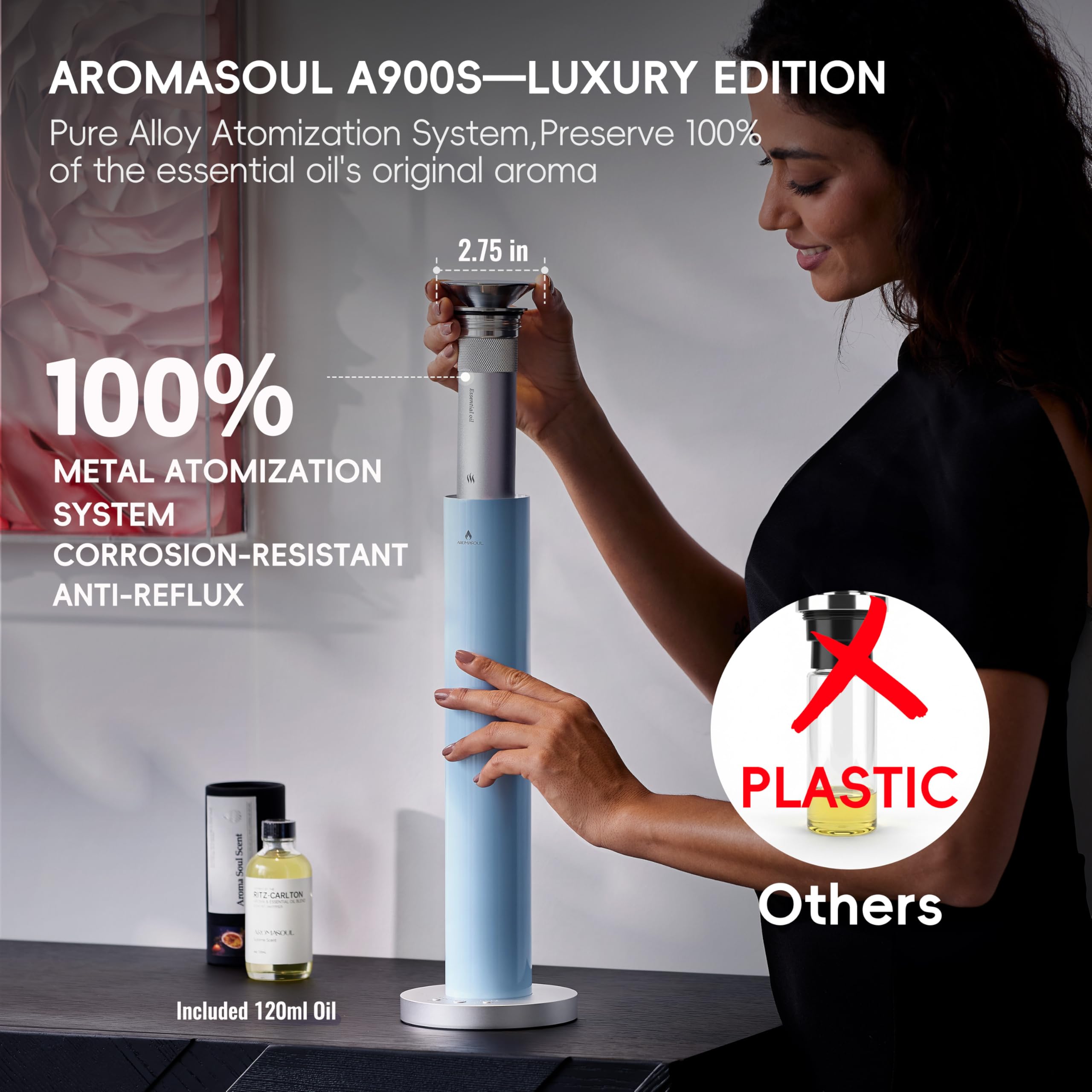AROMASOUL, difusor recargable con batería de 10000mAh para uso prolongado.