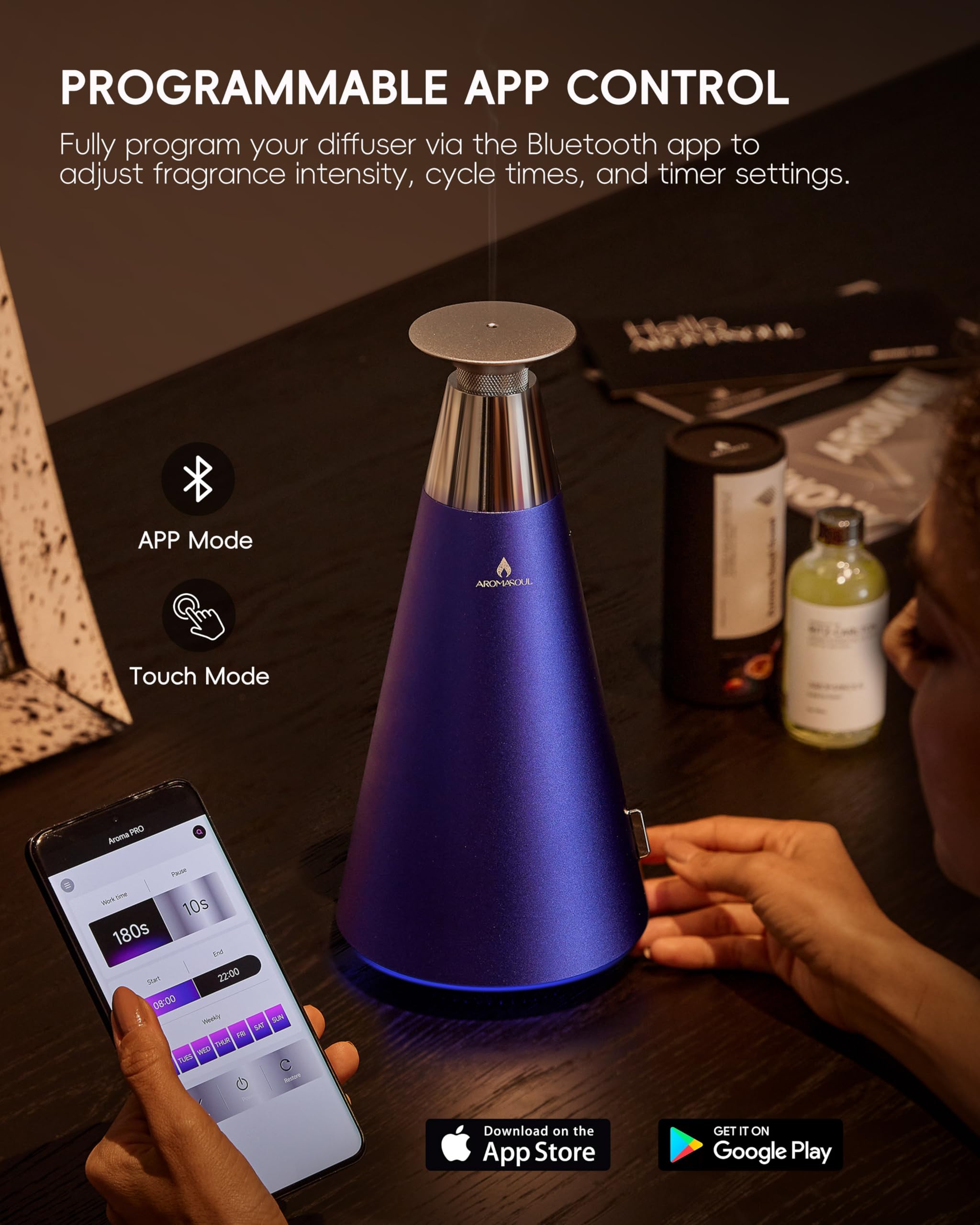 AROMASOUL control por app con conectividad inalámbrica para programar fragancias