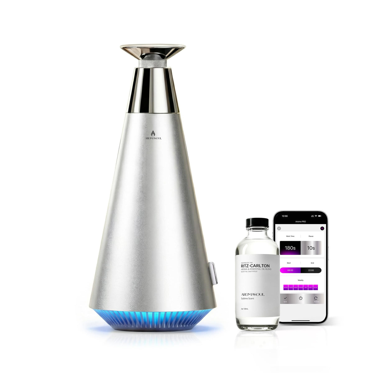 AROMASOUL, difusor sin agua con acabado metálico para espacios elegantes.