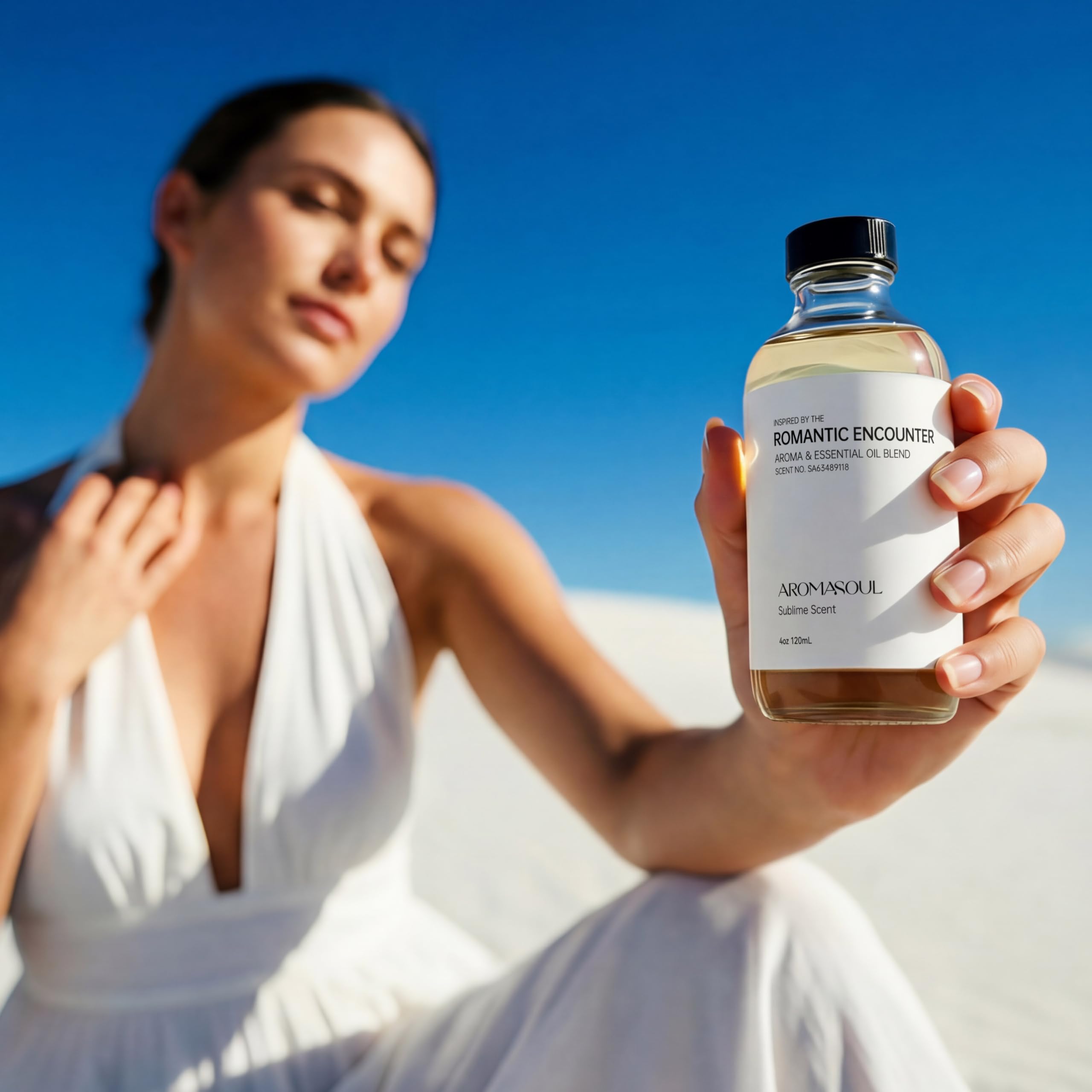 AROMASOUL Encuentro Romántico, notas corazón cilantro freesia enebro para sensación fresca.