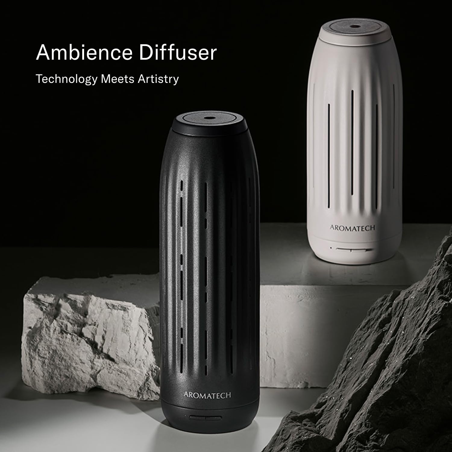 AromaTech Ambience: diseño artesanal en acabado blanco piedra.