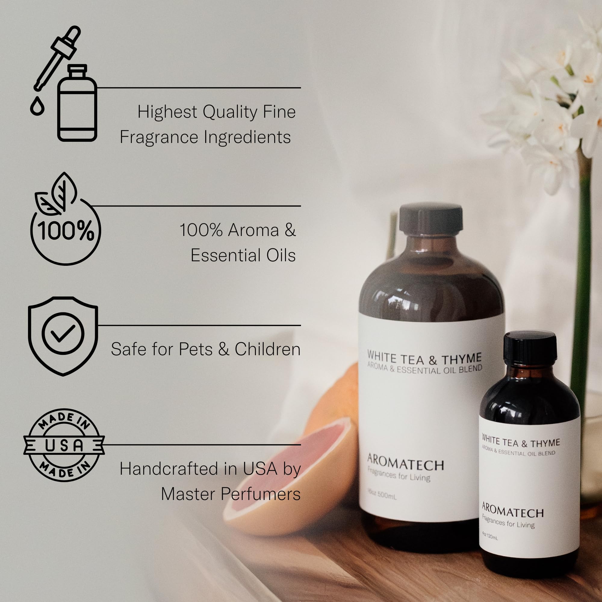 Aromatech Difusor ultrasónico con aroma Té Blanco y Tomillo para relajación diaria