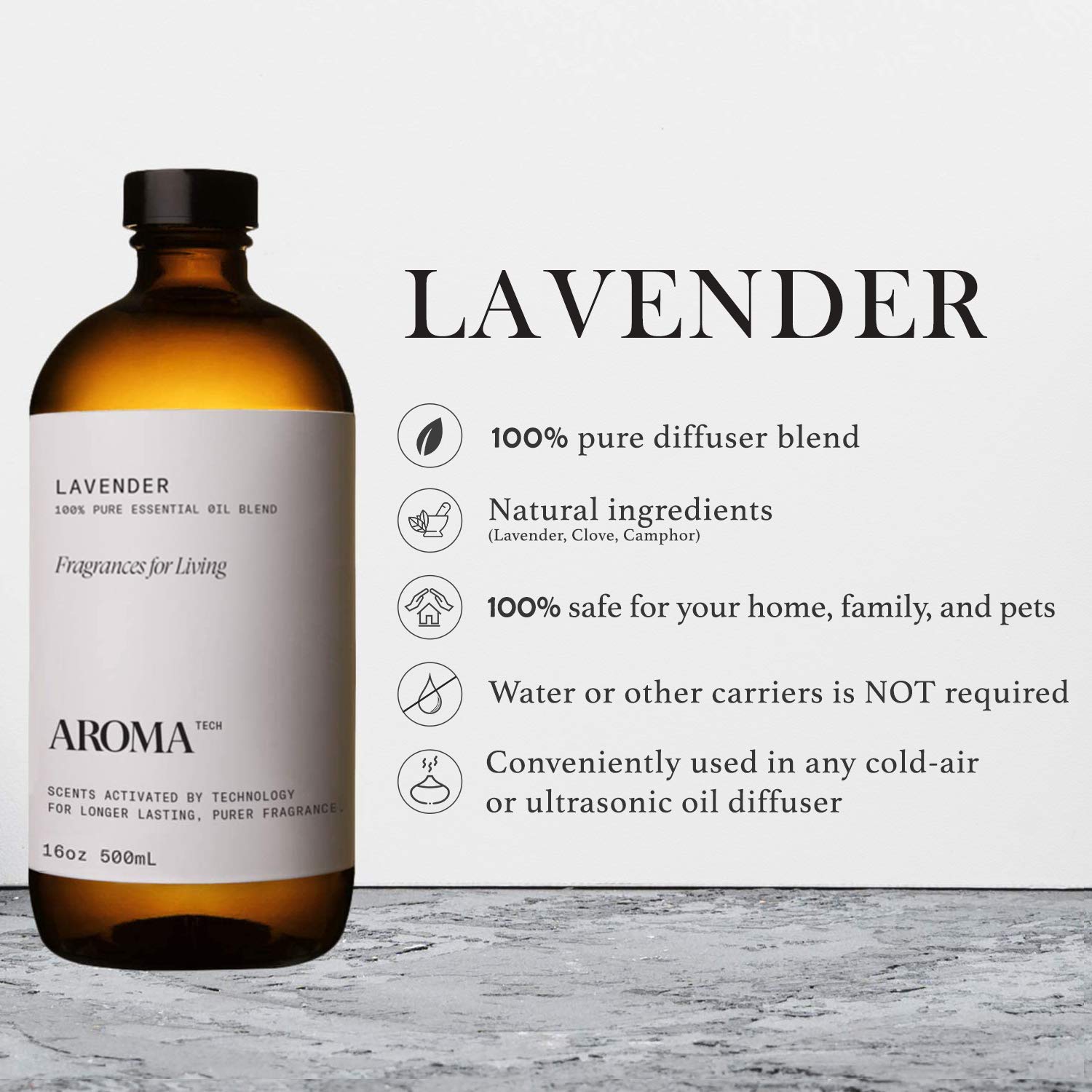 Aromatech Lavanda, etiqueta con notas de lavanda y lavandín.