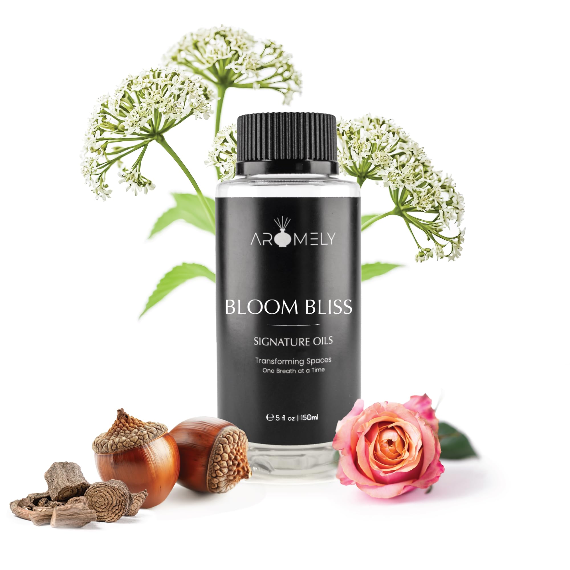 AROMELY Bloom Bliss, botella de difusor: aroma elegante para ambientes cálidos