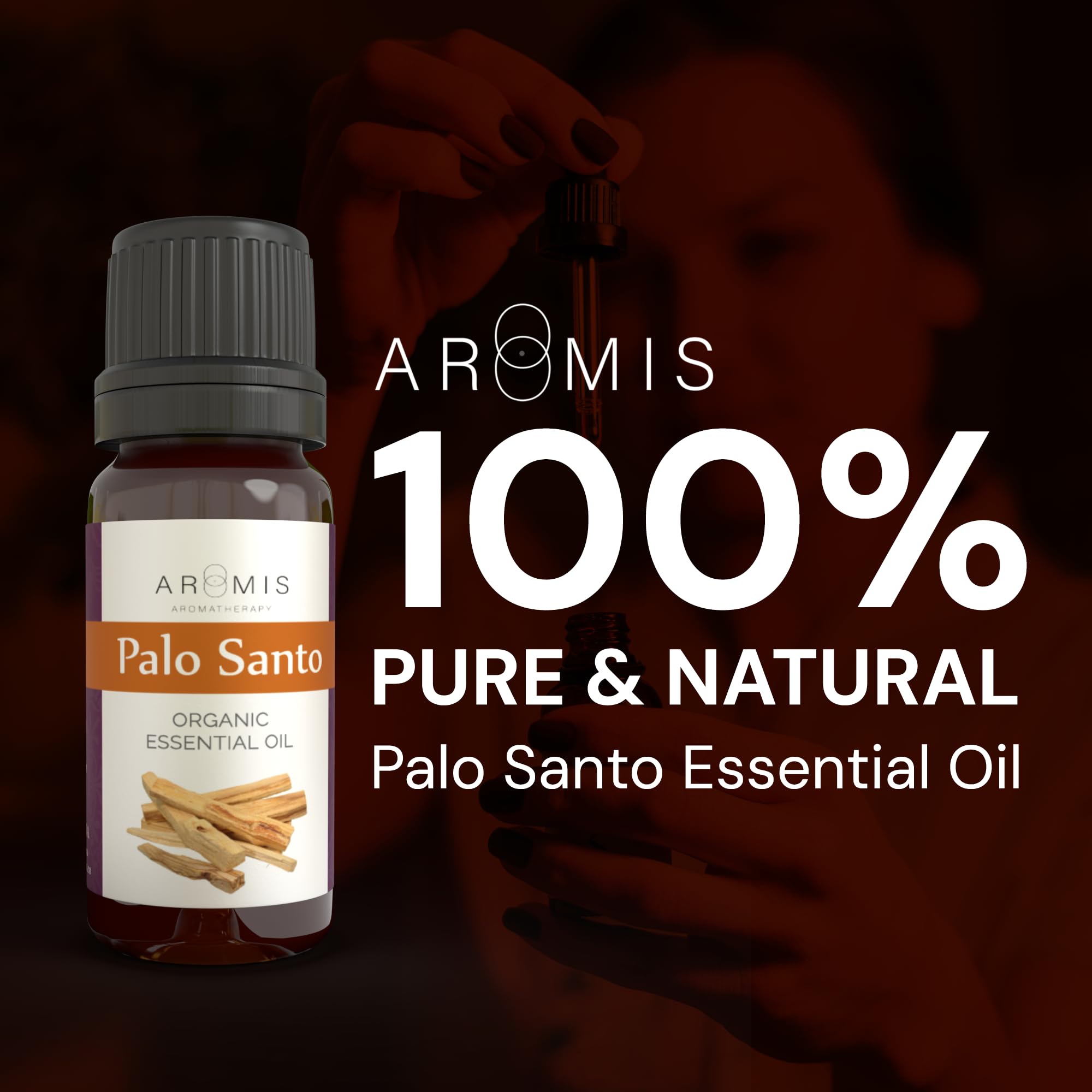 ArOmis Aromatherapy Palo Santo – etiqueta duradera y segura para un manejo cómodo.