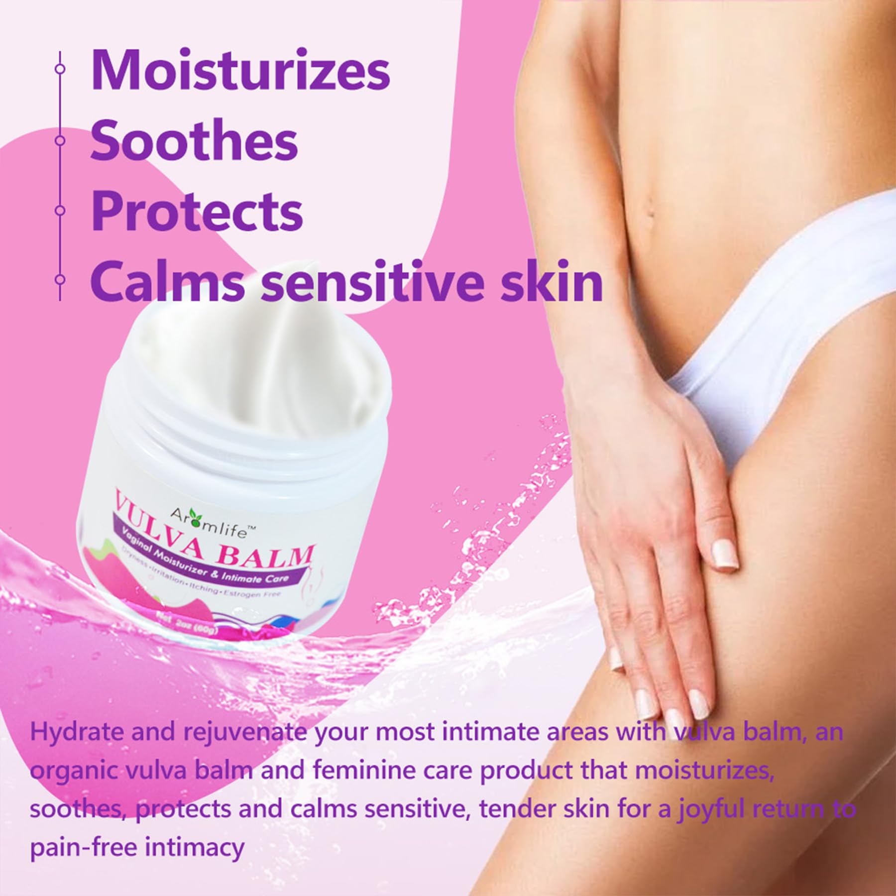 Aromlife bálsamo vulvar aplicación suave para uso diario.