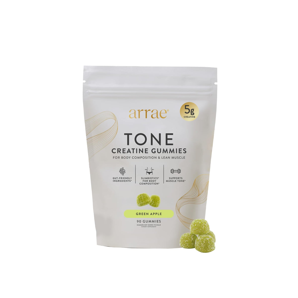 Arrae Tone Gummies, empaque compacto, ideal para llevar a entrenamientos.