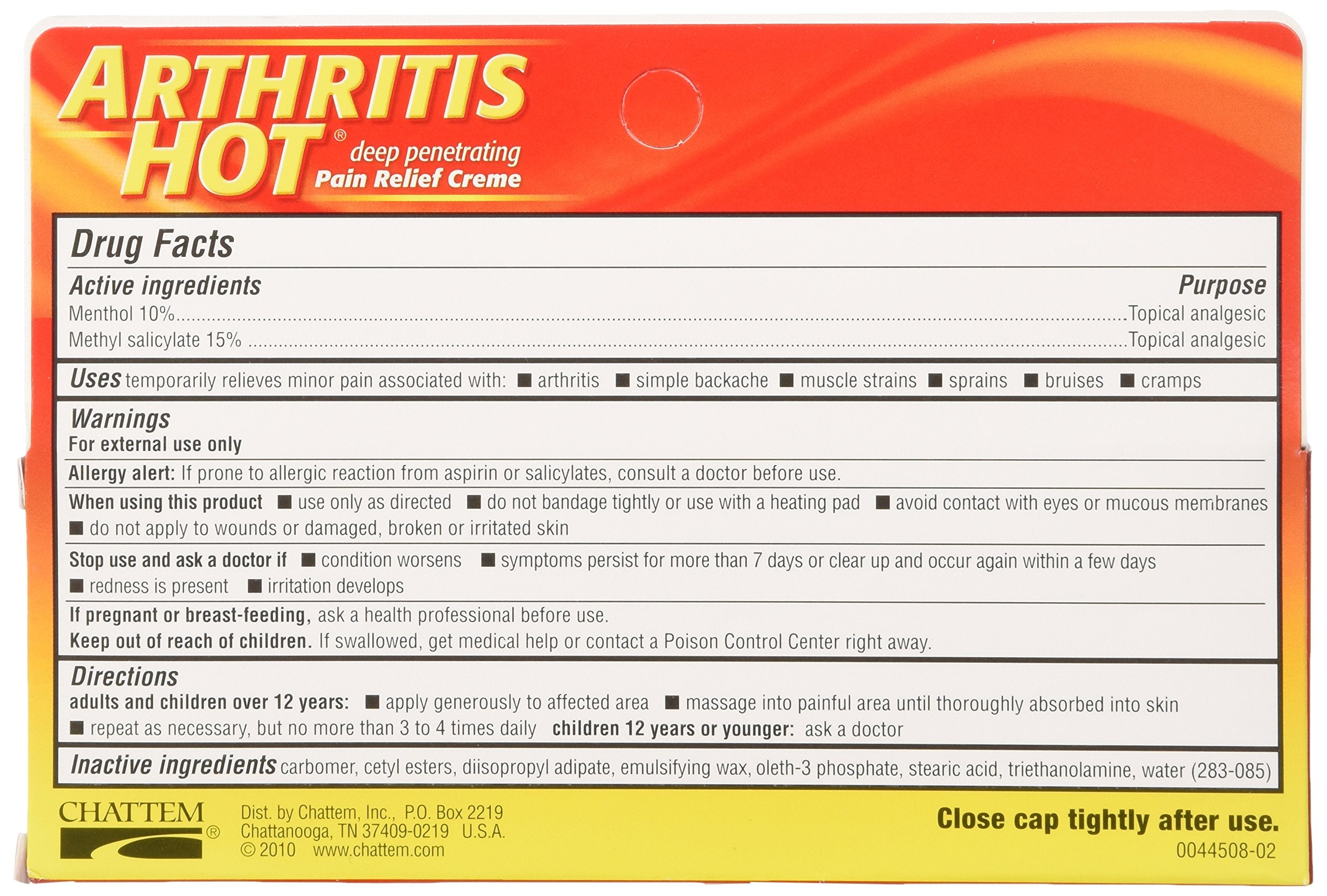 Arthritis Hot crema mentol 10% refresca y reconforta músculos tensos