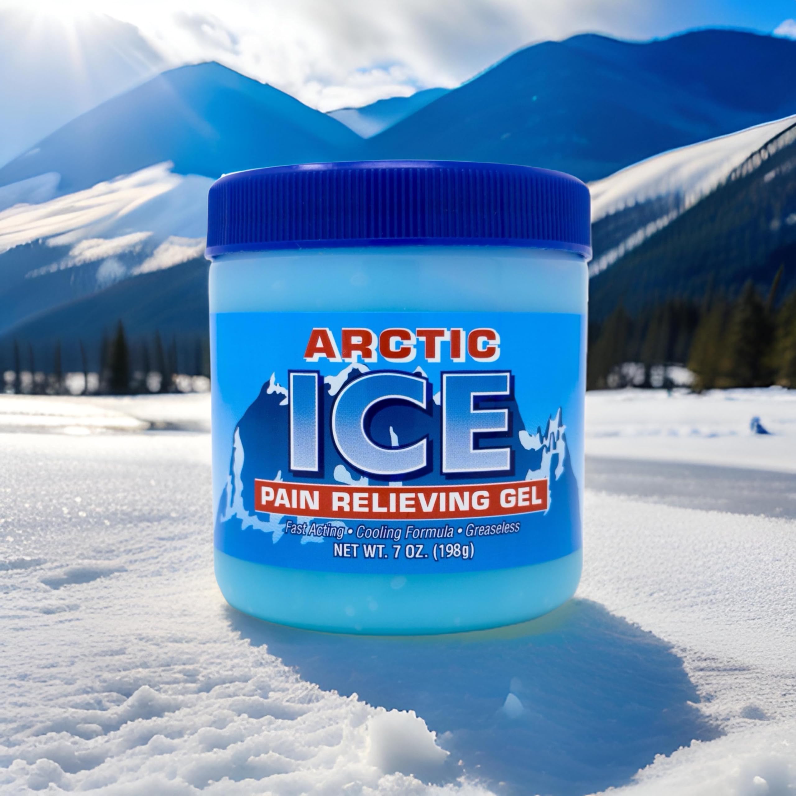 Envase práctico de Artic Ice, gel mentol azul para uso diario.