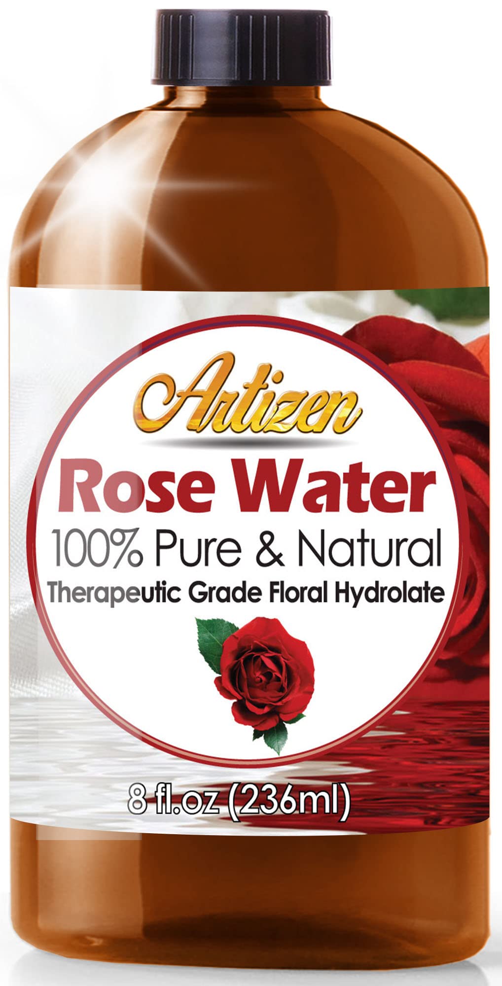 Artizen Aceite de Agua de Rosas, frasco de 8 onzas, aroma floral para aromaterapia y cuidado de piel.