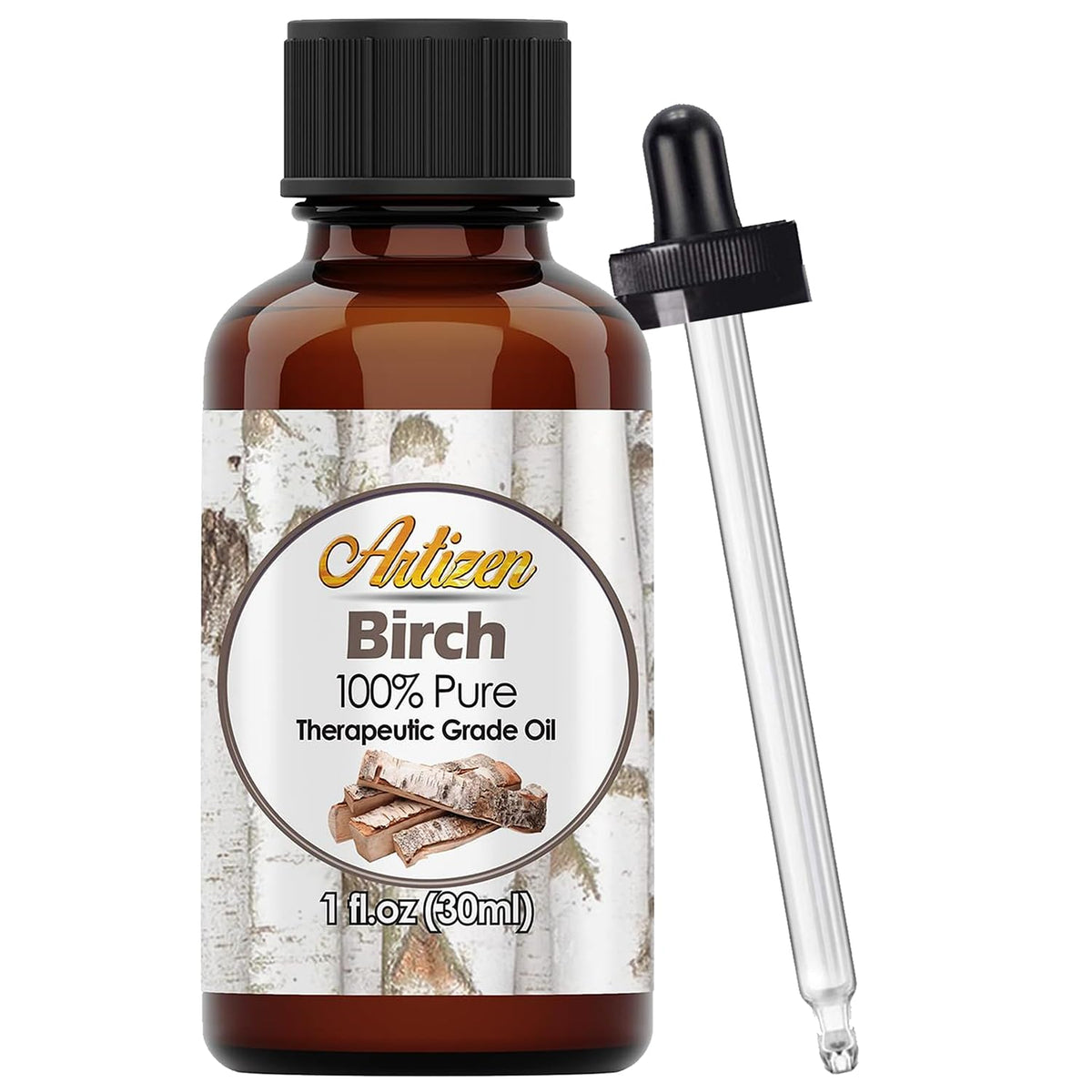 Aceite esencial de abedul Artizen en botella frontal, aroma puro para ambientar espacios
