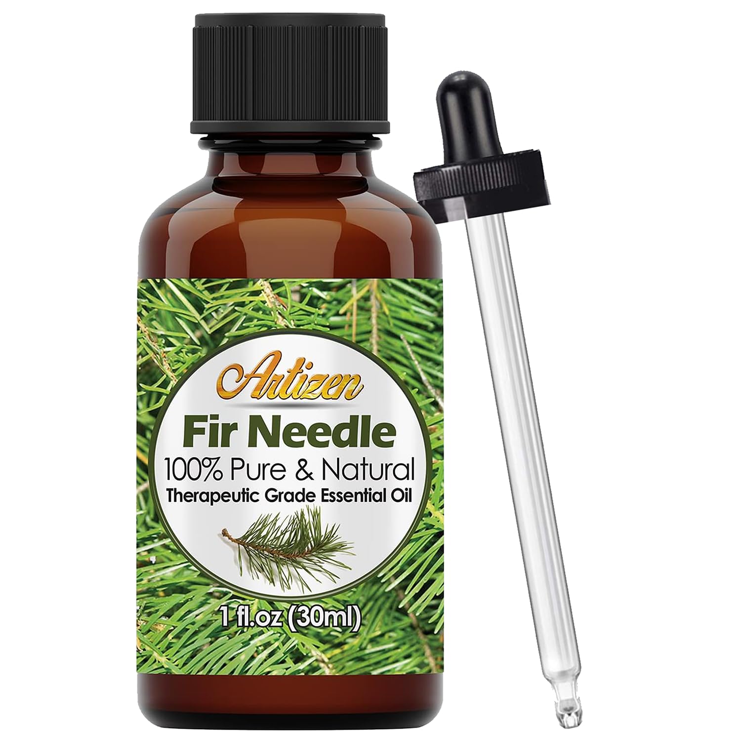 Artizen Aceite Esencial de Abeto Aguja, frasco con gotero para aromaterapia.