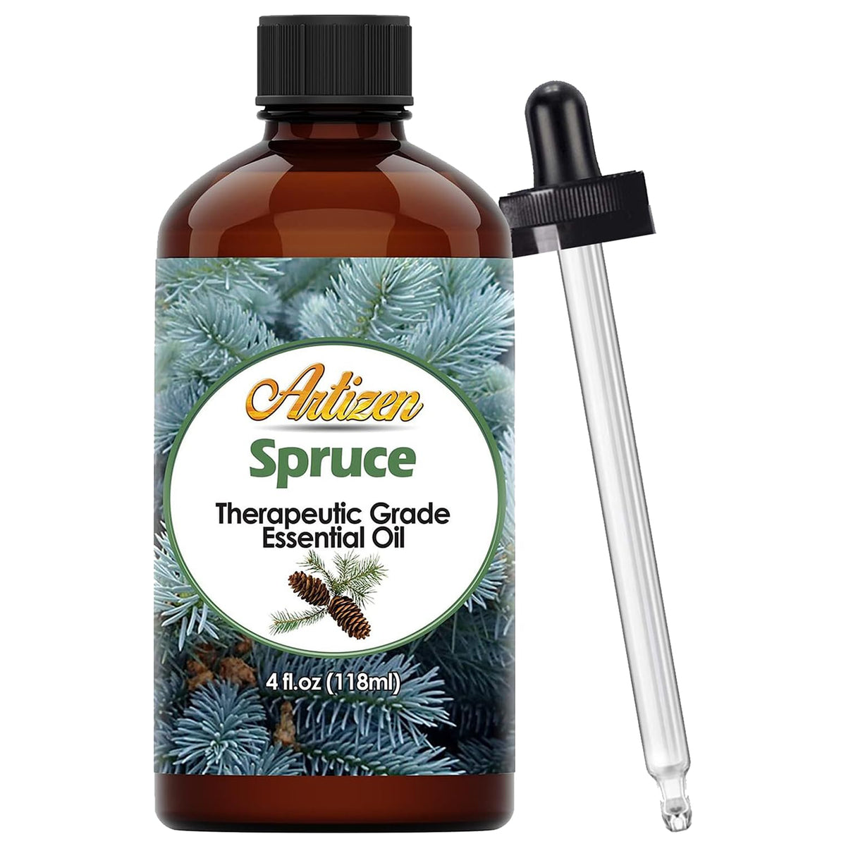 Artizen aceite esencial de abeto, frasco de vidrio con gotero, aroma natural para uso diario.