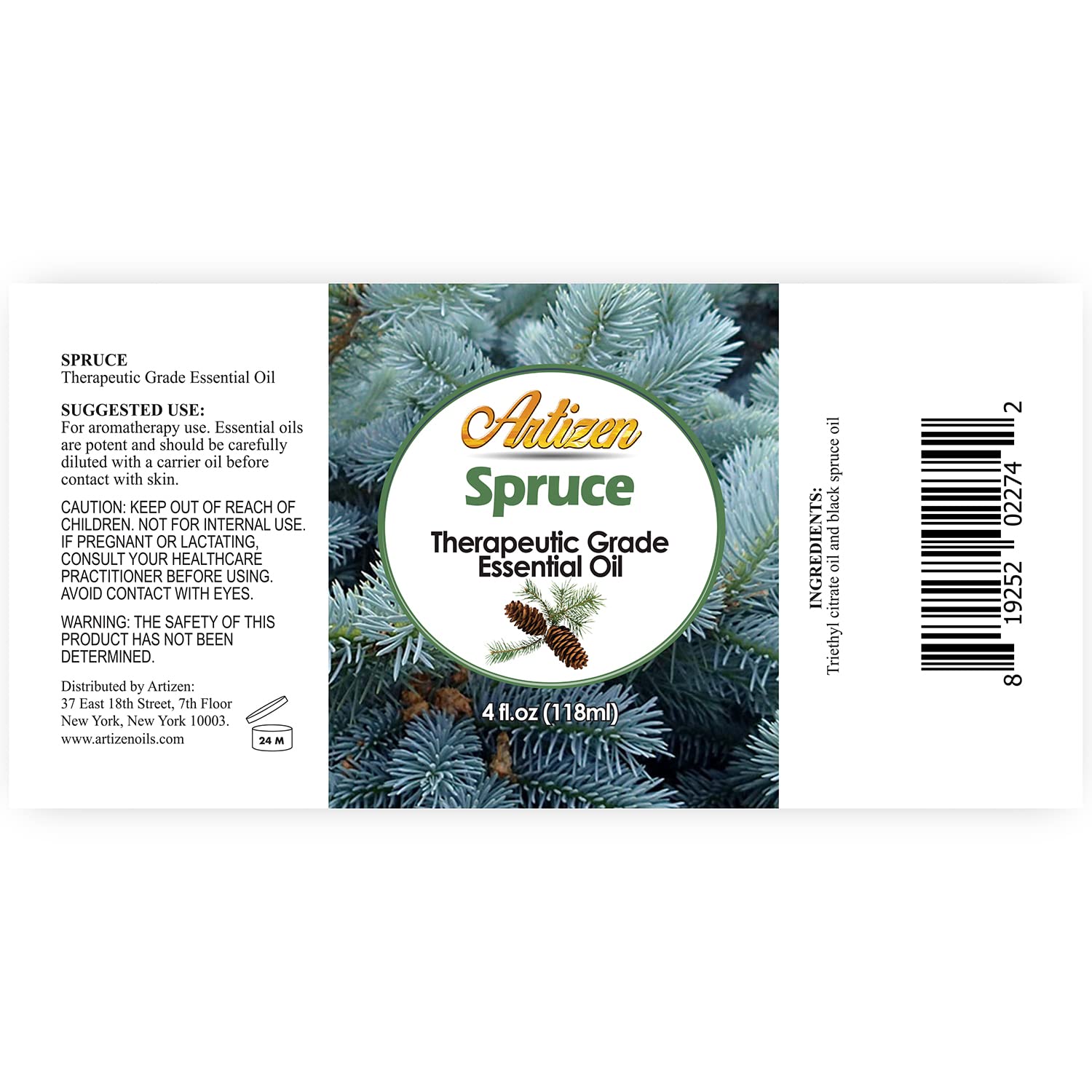 Artizen aceite esencial de abeto, botella de vidrio azul, puro y concentrado para difusor.