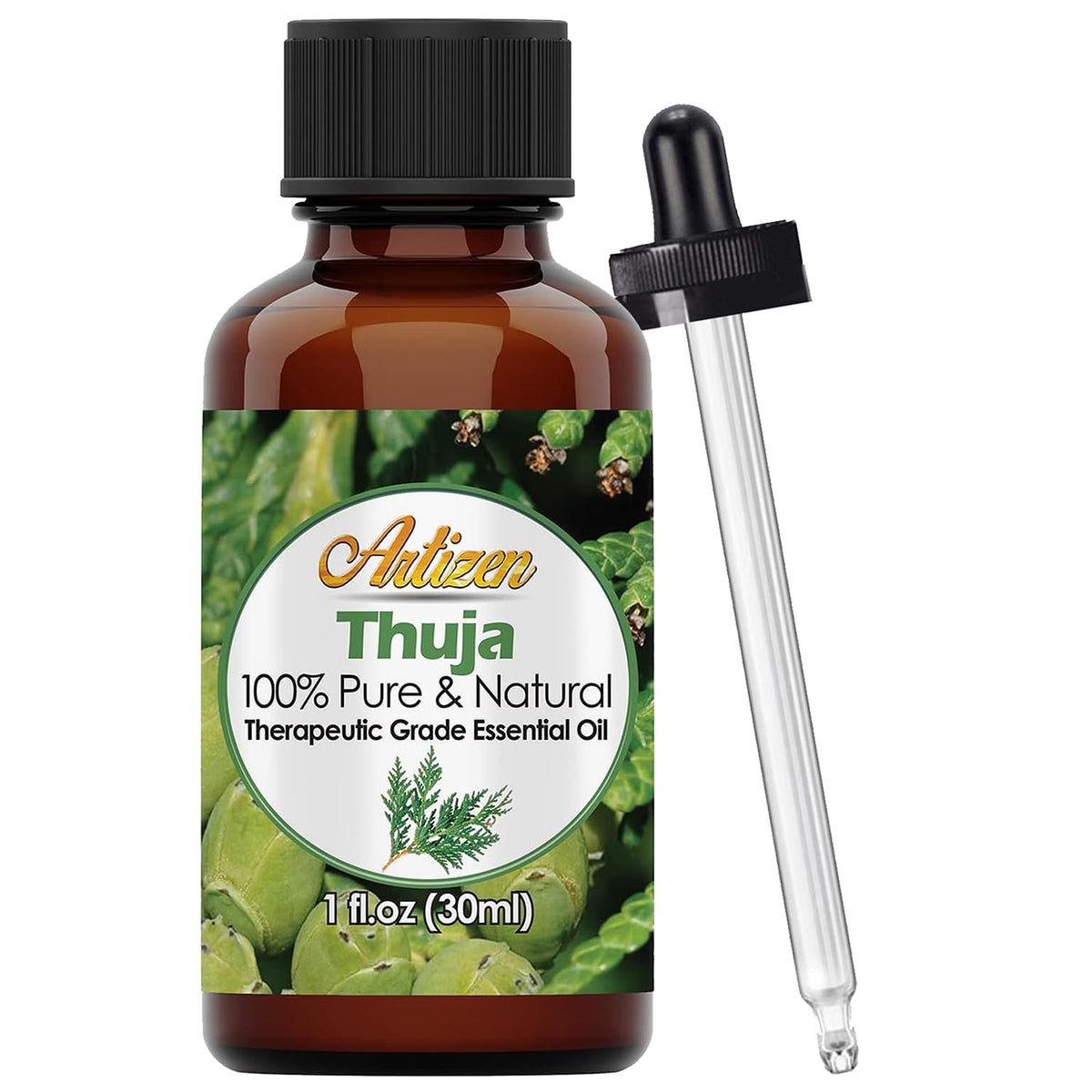 Artizen Thuja en botella de vidrio con gotero para aromaterapia