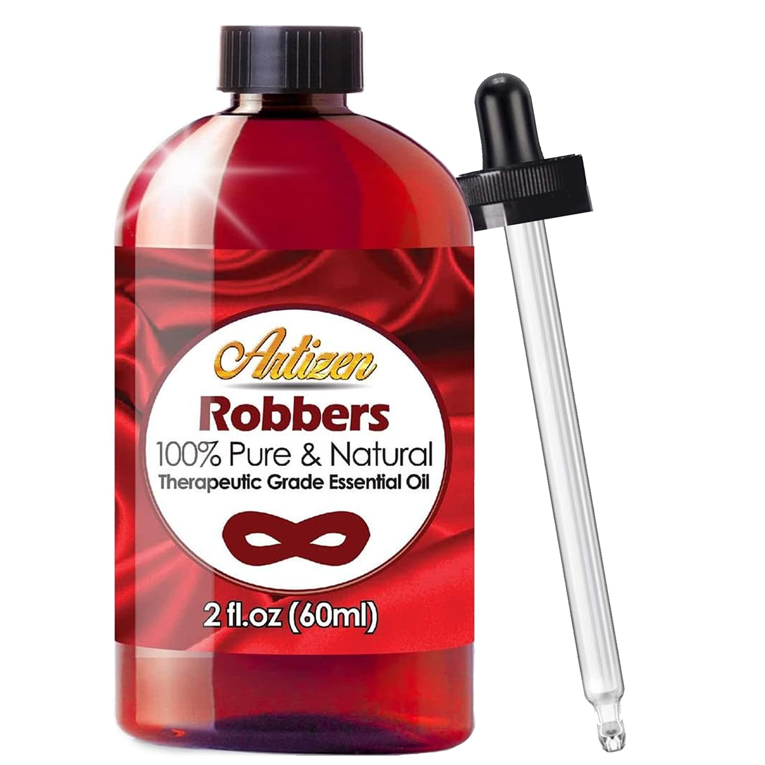 Aceite Esencial Artizen Mezcla Robbers en botella de vidrio de 59 ml para aromaterapia.