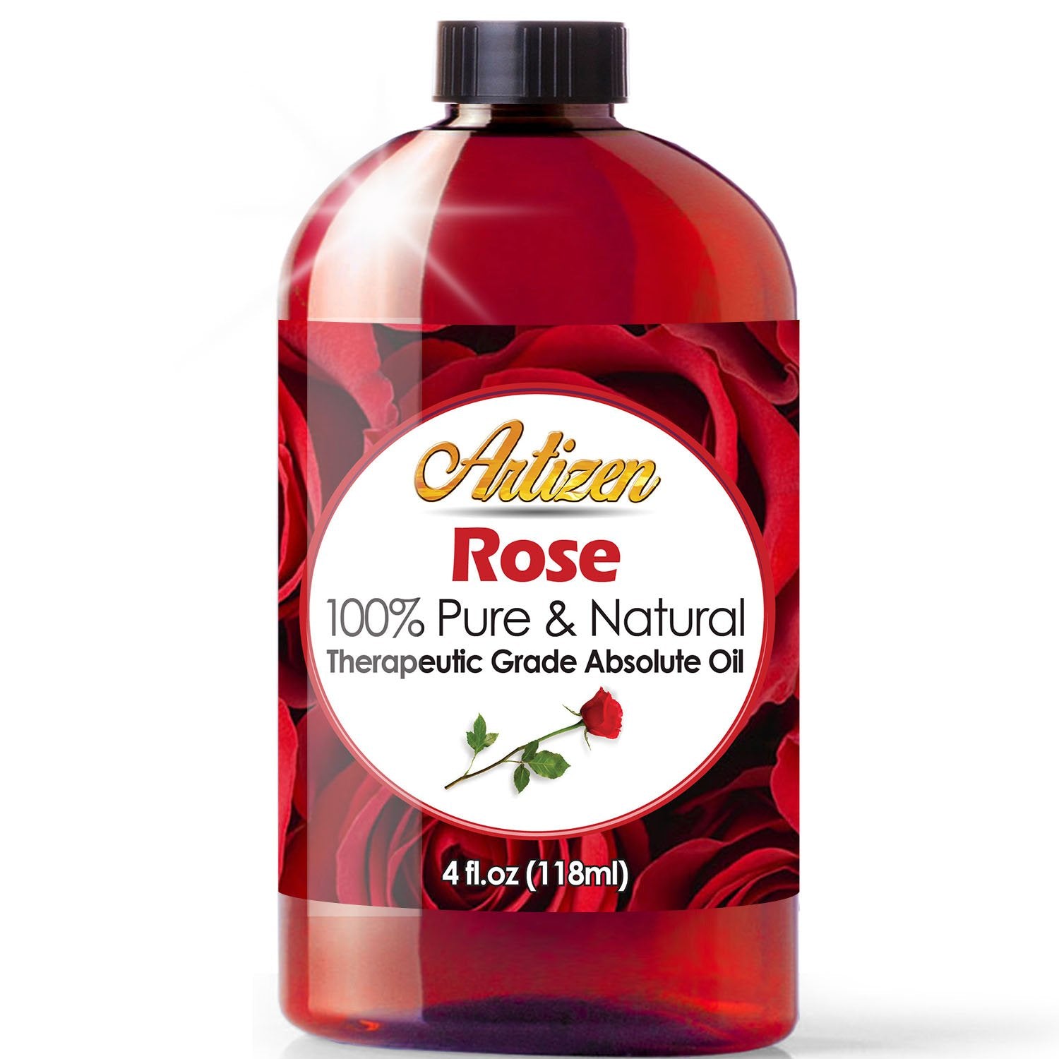 Aceite esencial Artizen Rosa: botella de vidrio con gotero para aromaterapia y cuidado de la piel
