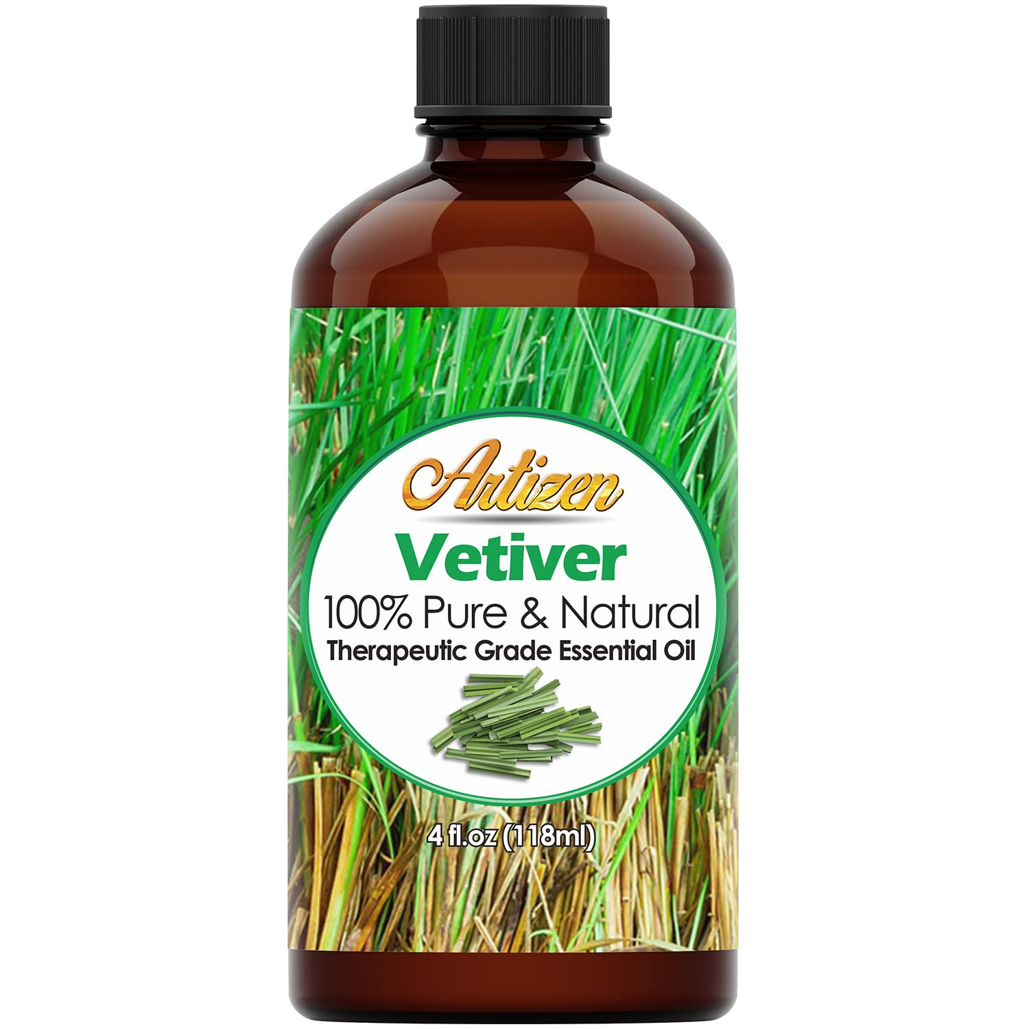 Artizen Vetiver en botella de 4 oz, aceite puro para difusor.
