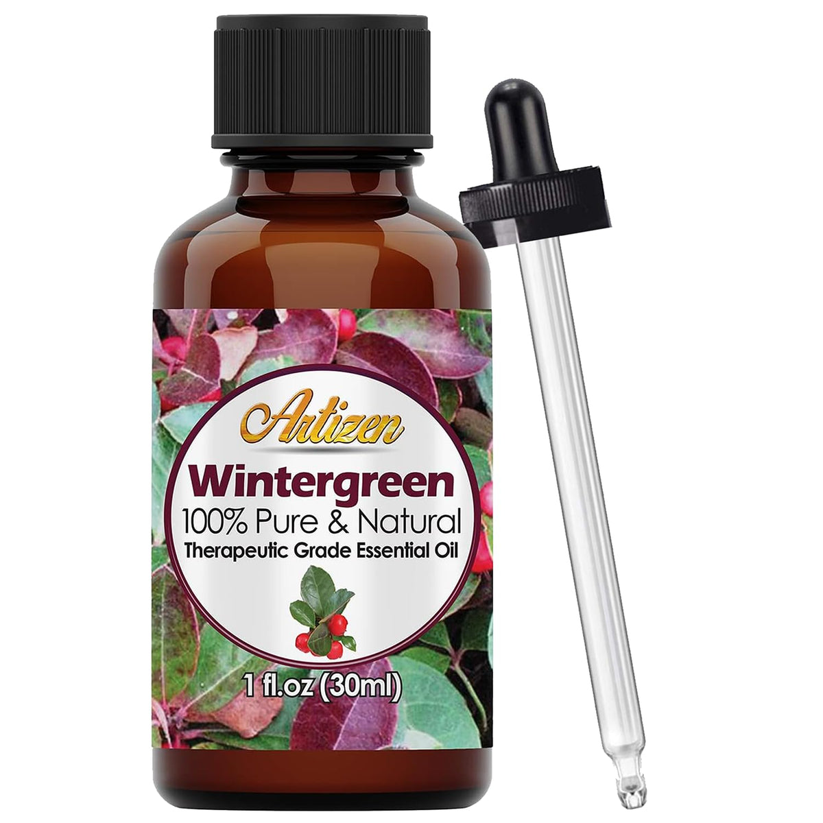 Artizen Wintergreen: bote de vidrio con gotero para aromaterapia suave