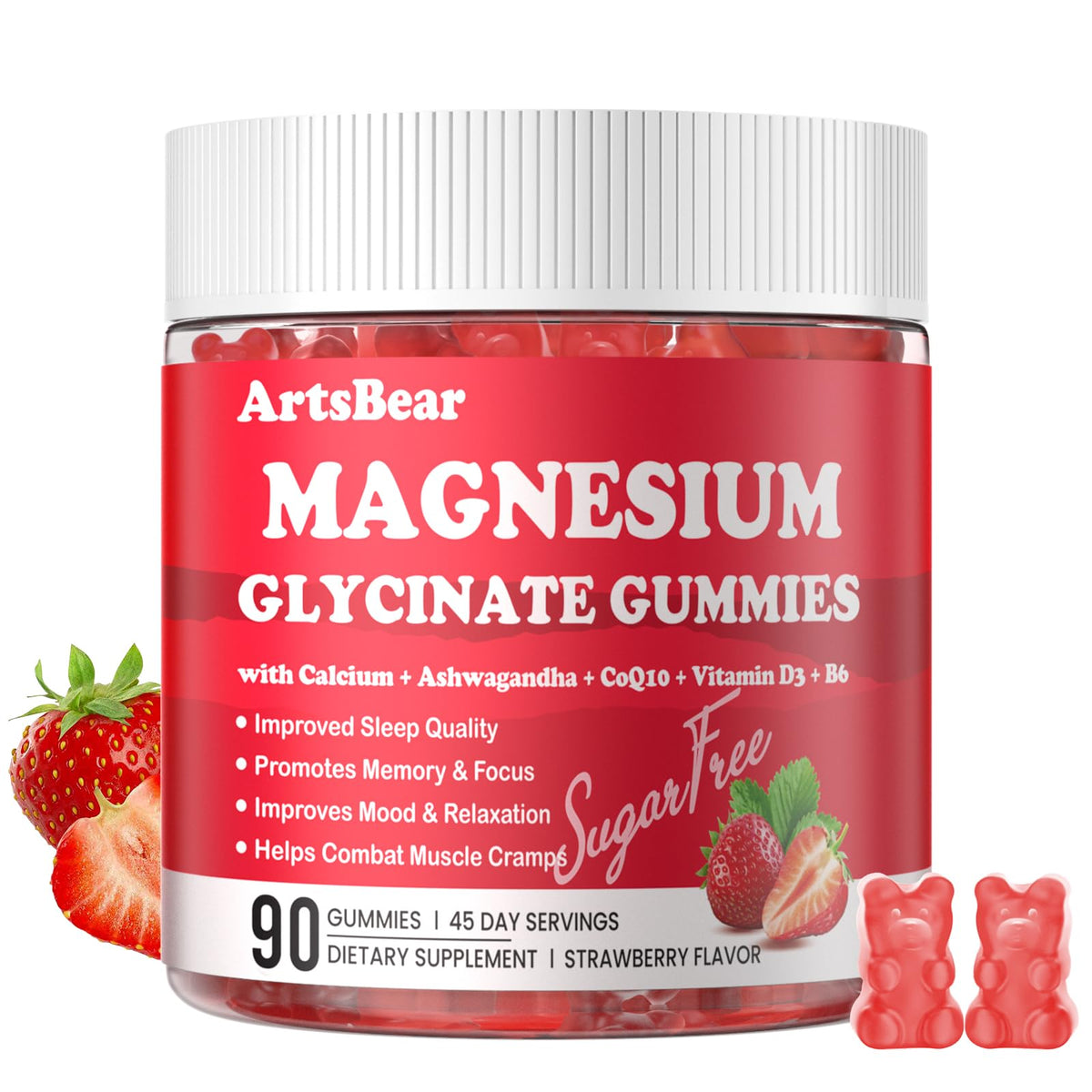 ArtsBear gomitas magnesio glicinato sabor fresa para relajación diaria