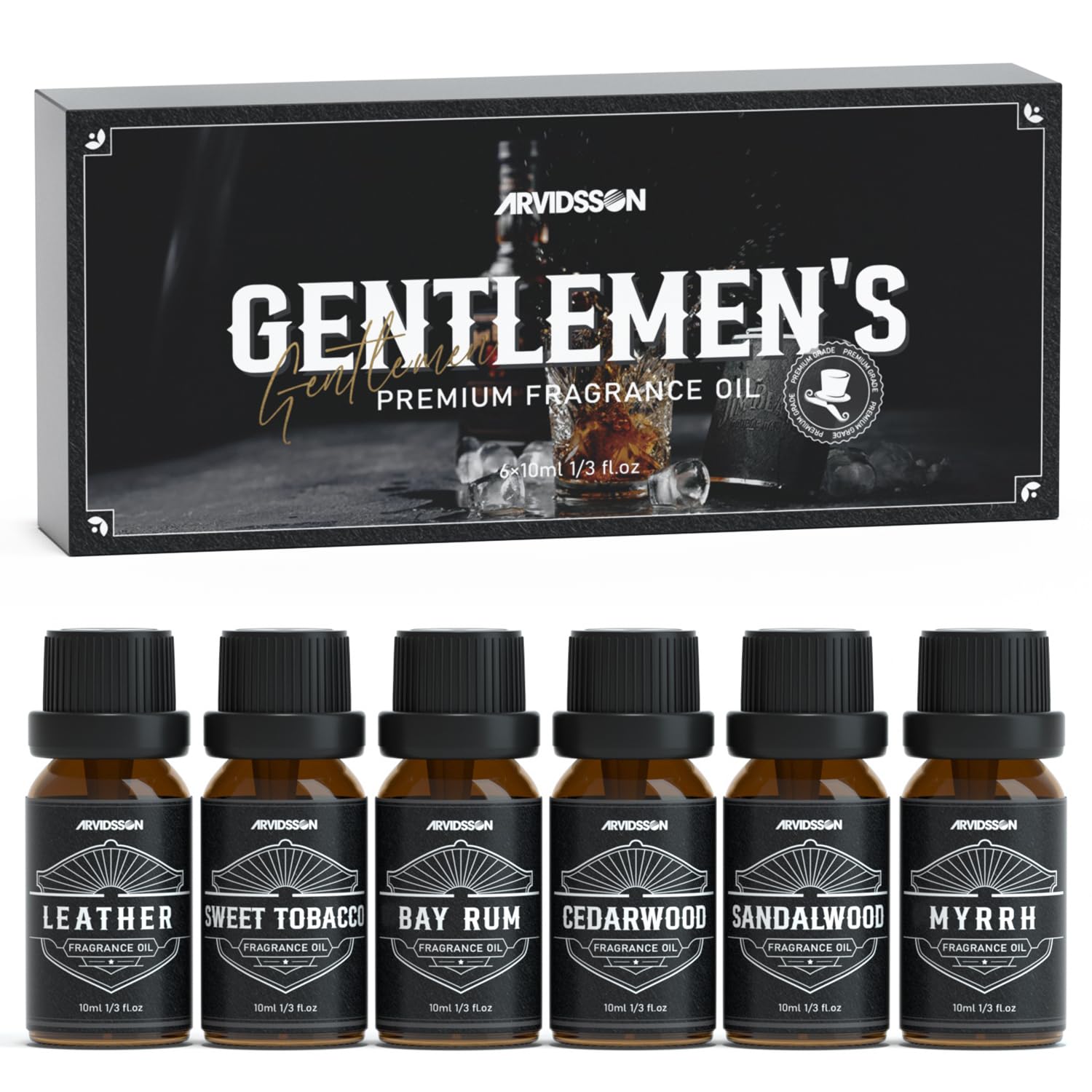 ARVIDSSON aceites masculinos, frasco ámbar, ideal para difusor y ambientación.