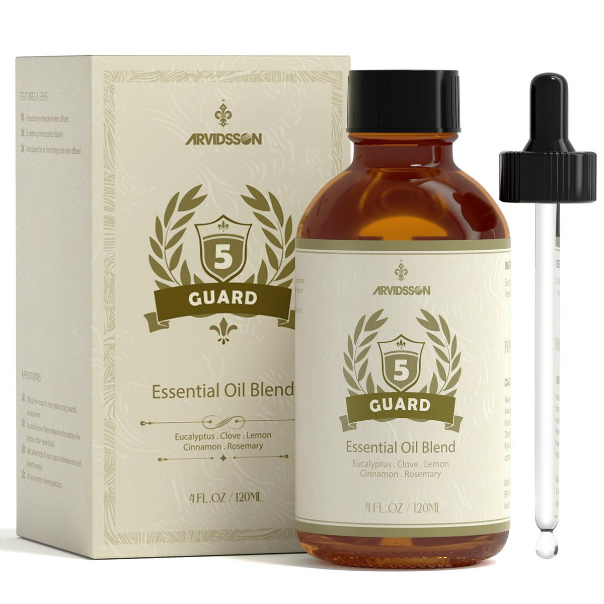 ARVIDSSON Five Guard: botella de 120 ml lista para aromaterapia y limpieza ligera.