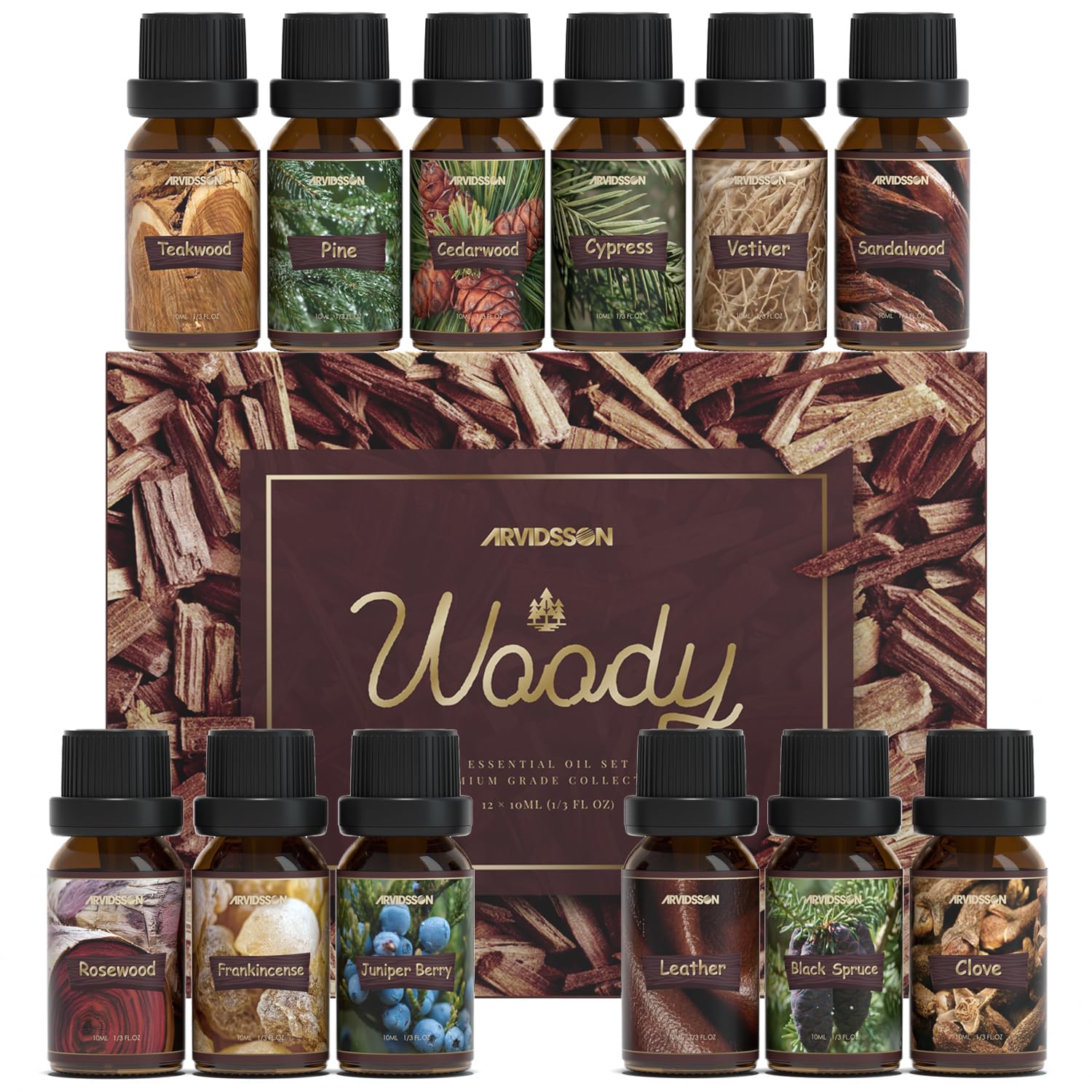 ARVIDSSON set de maderas: botellas de 10 ml para difusor y ambientación.