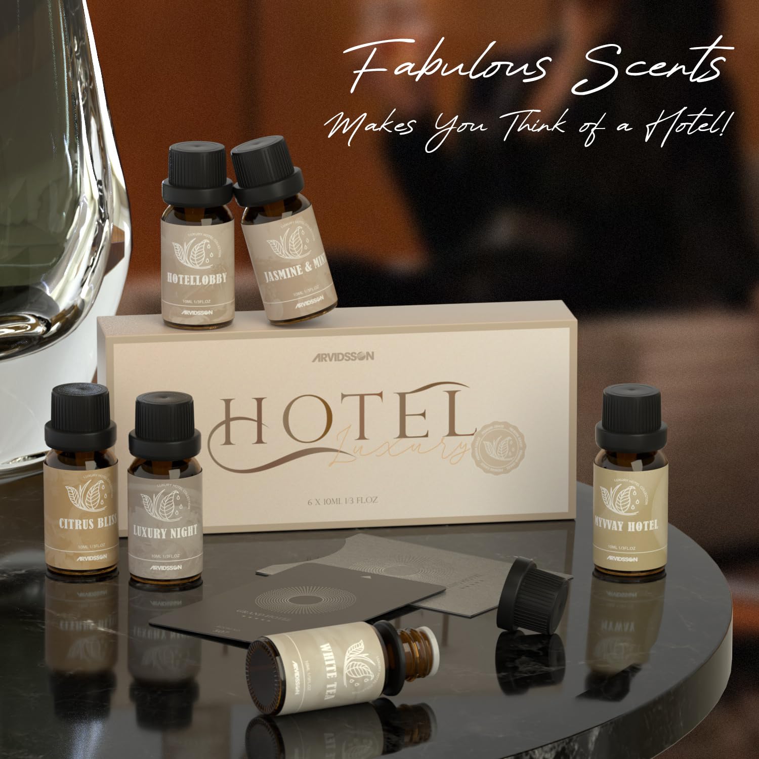 ARVIDSSON Té Blanco: botella ámbar para un aroma limpio y elegante en cualquier habitación.