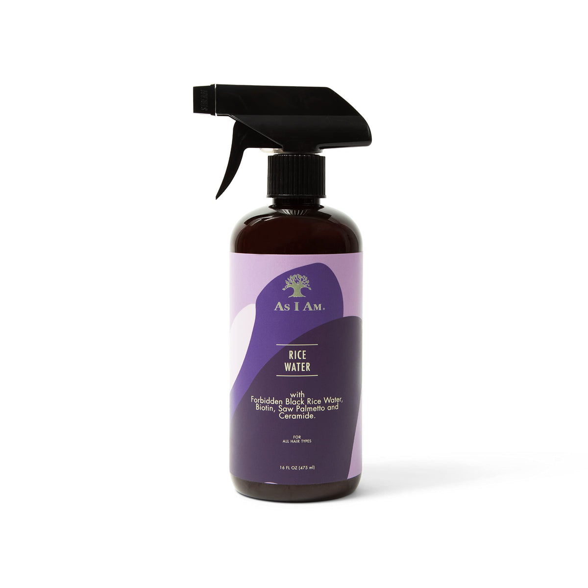 As I Am Hair Spray agua de arroz, hidratación ligera y brillo natural.