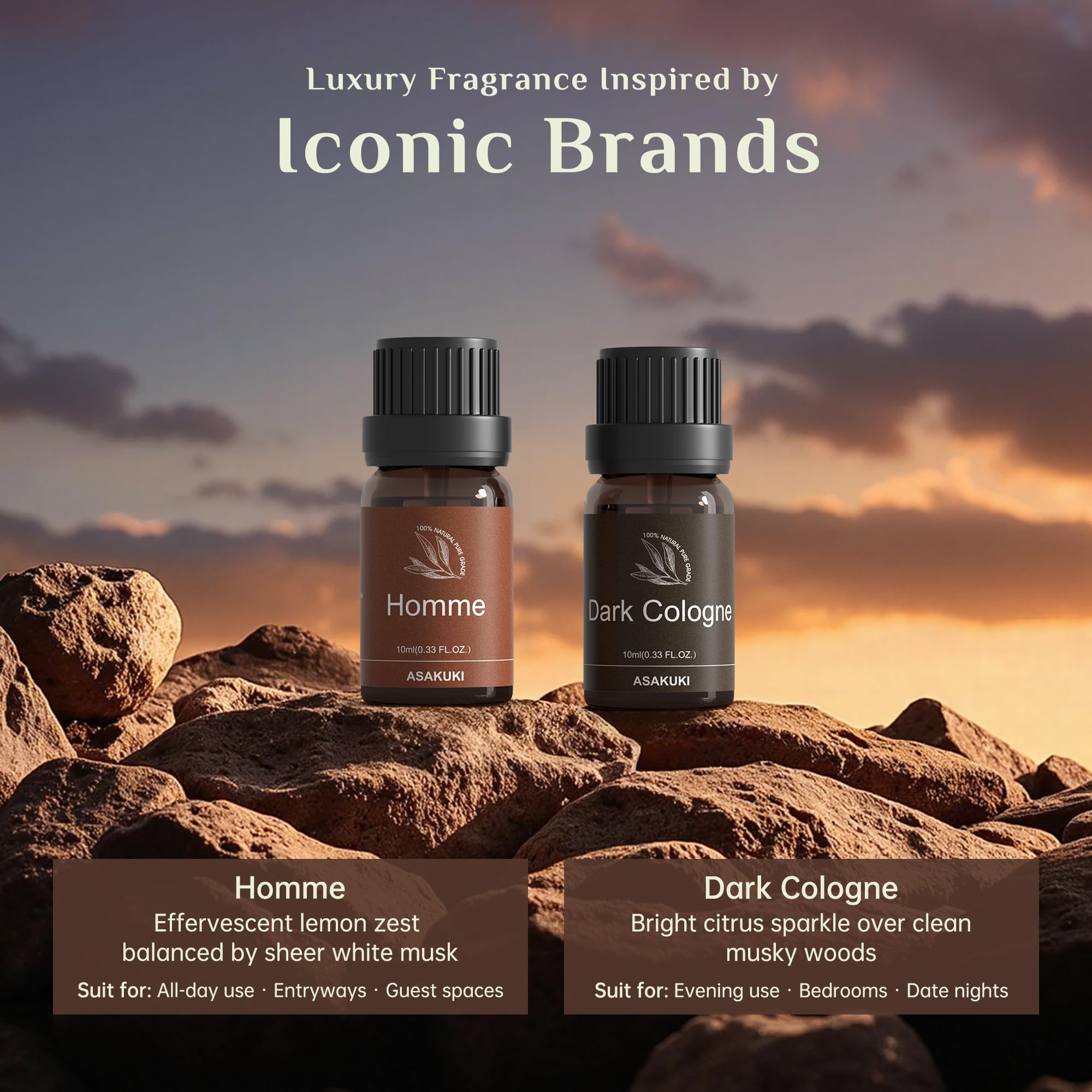 ASAKUKI colonia oscura para difusor, aroma sofisticado y sobrio