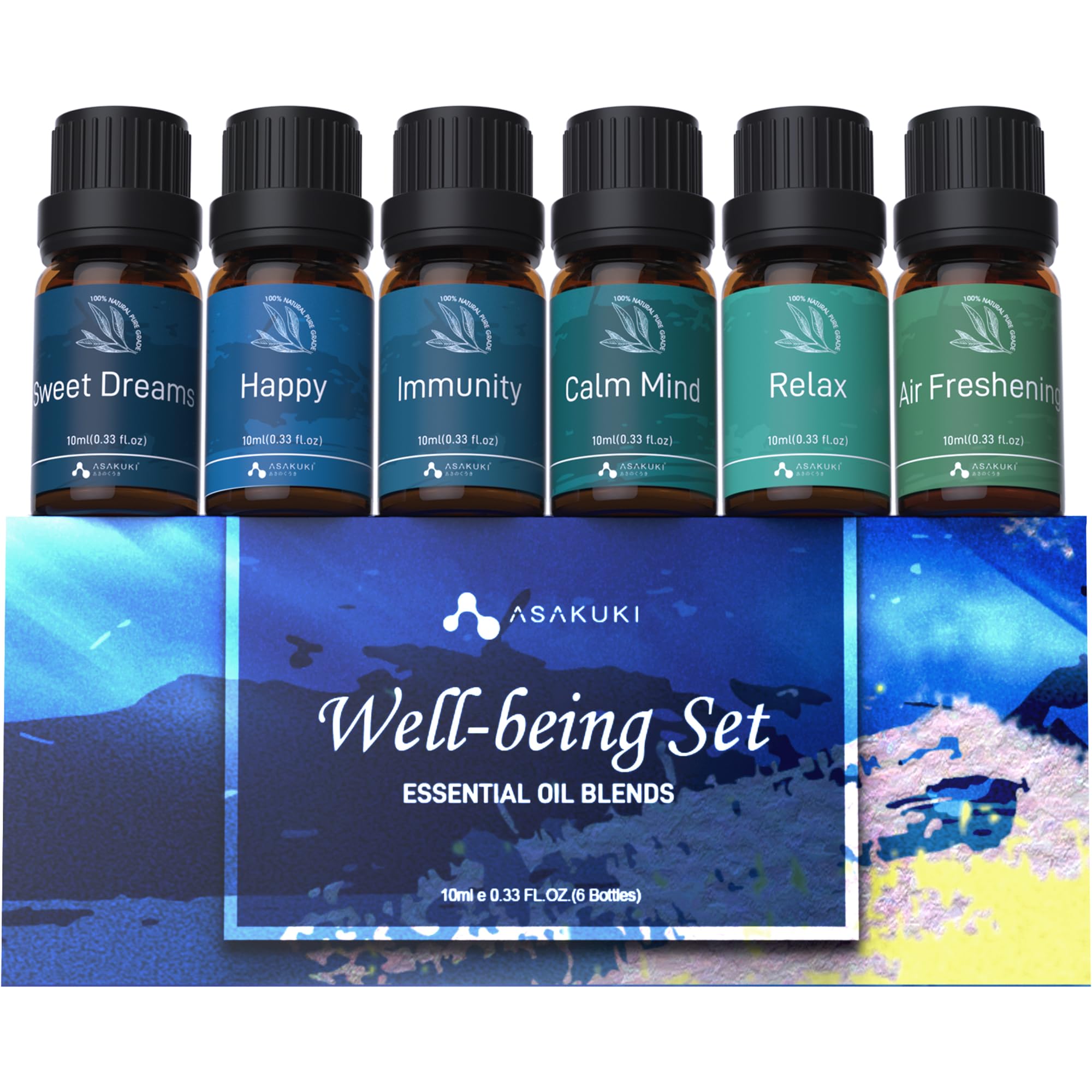 ASAKUKI kit bienestar mente tranquila, aroma duradero para difusor en casa.