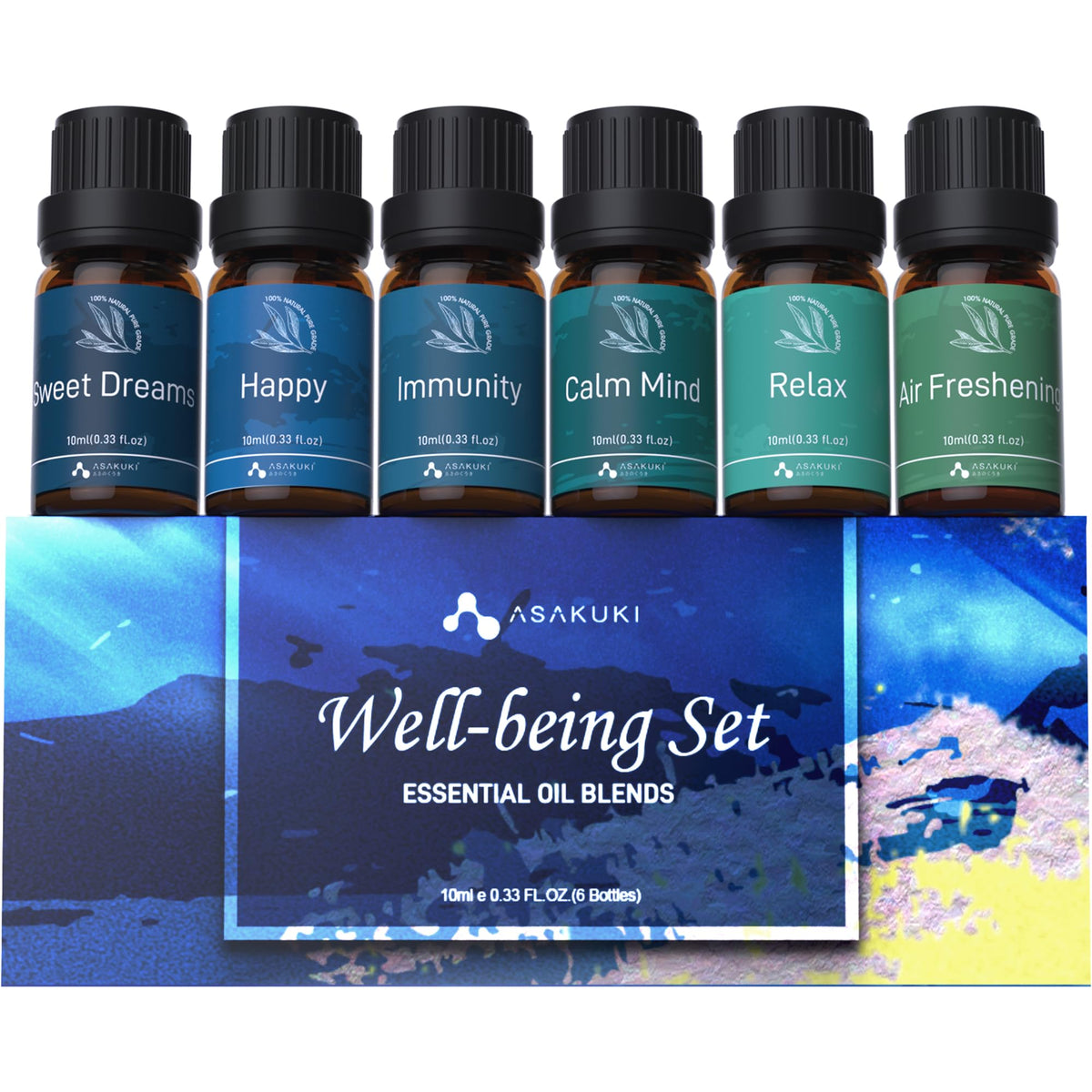 ASAKUKI kit bienestar mente tranquila, aroma duradero para difusor en casa.