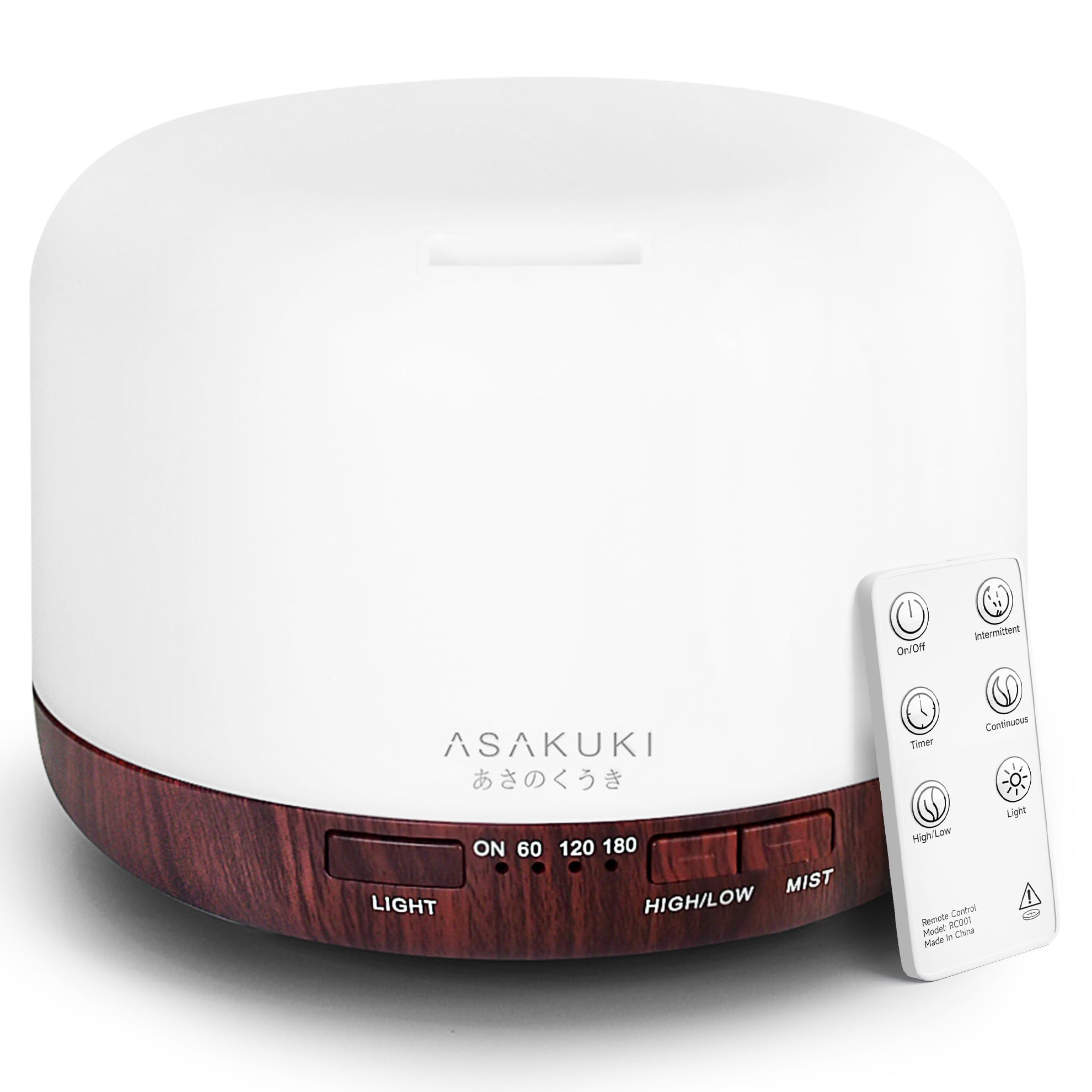 ASAKUKI difusor aceites esenciales 500 ml para aromatizar y humidificar espacios.